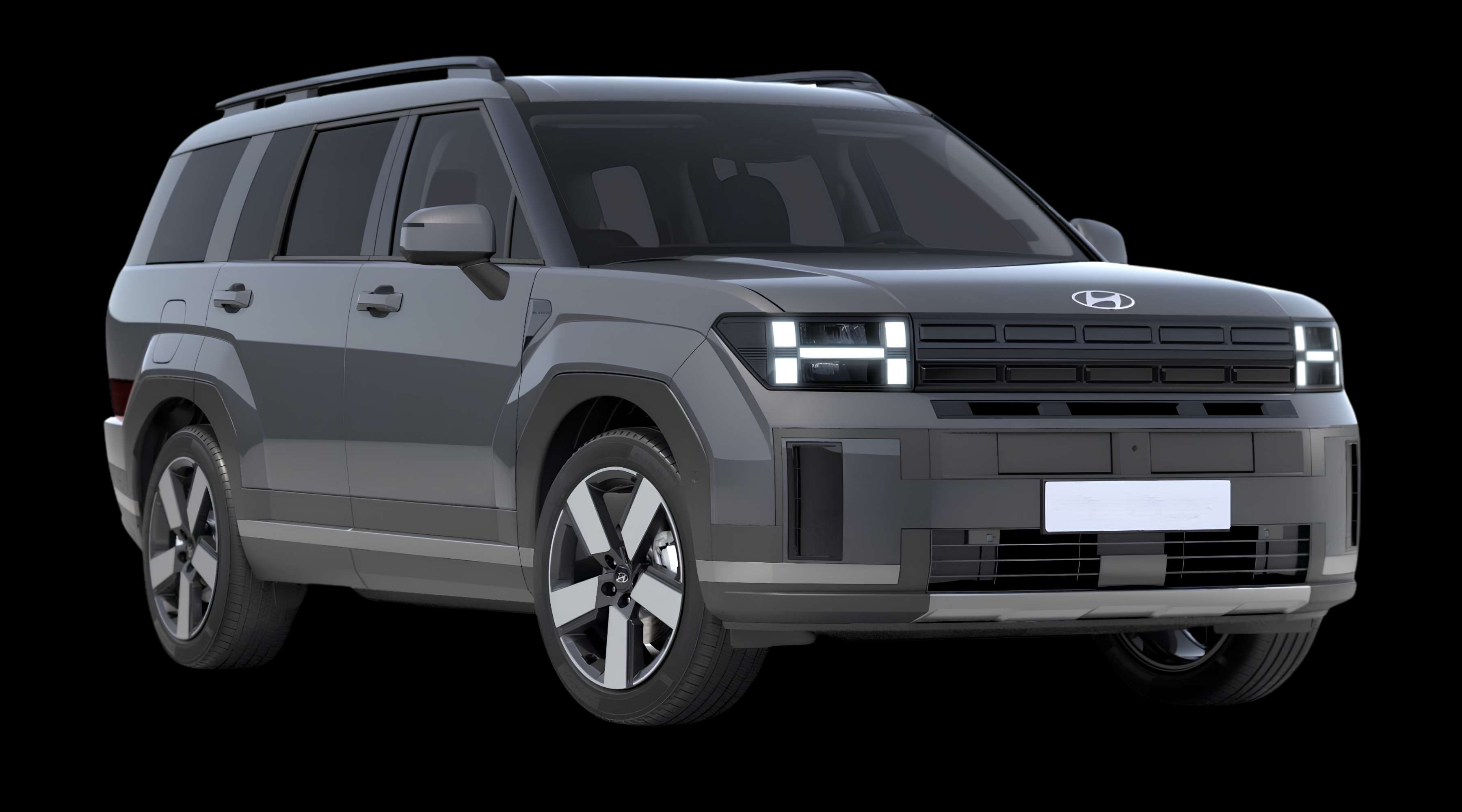 Schräge Frontansicht eines Hyundai Santa Fe, freigestellt