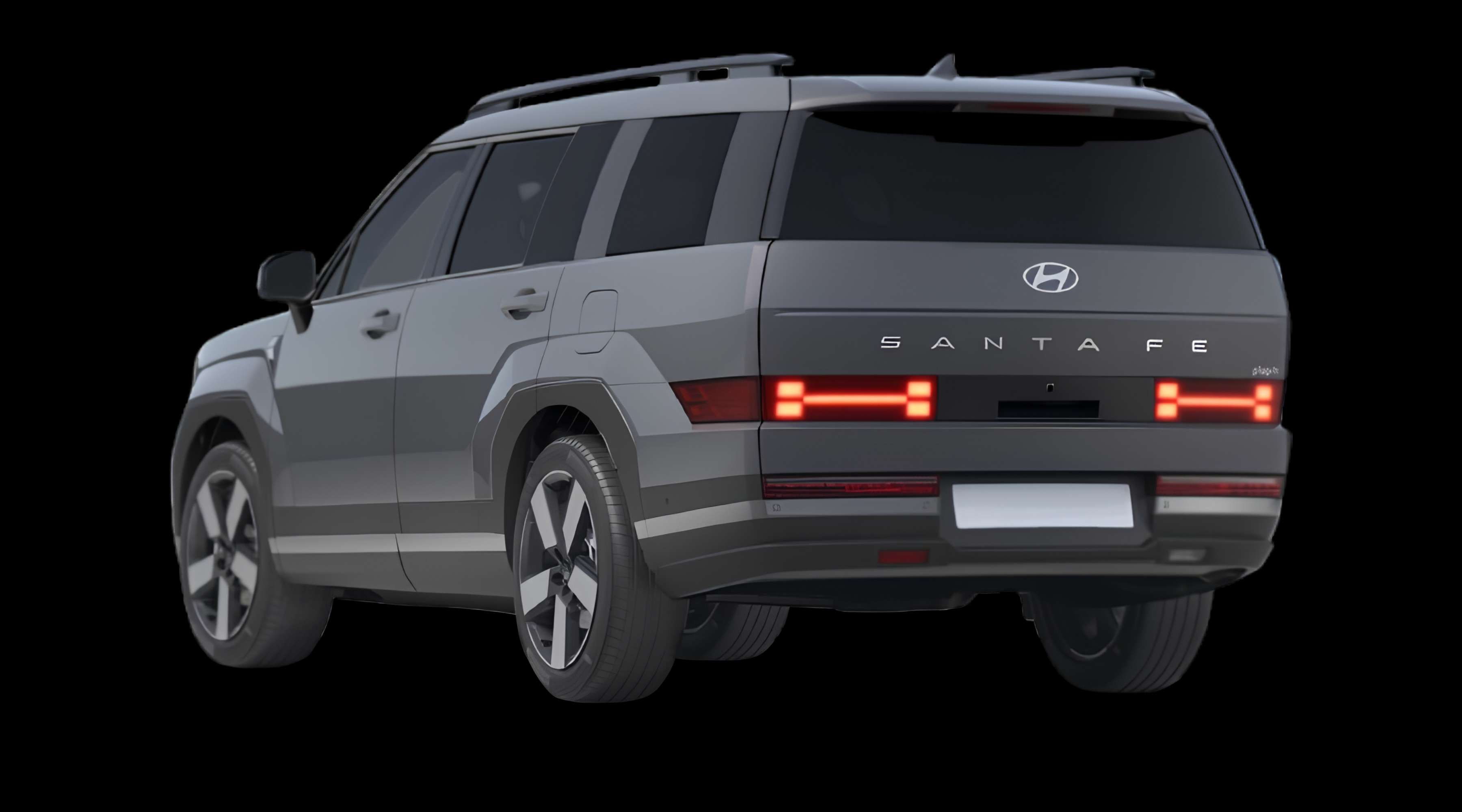 Schräge Heckansicht eines Hyundai Santa Fe, freigestellt