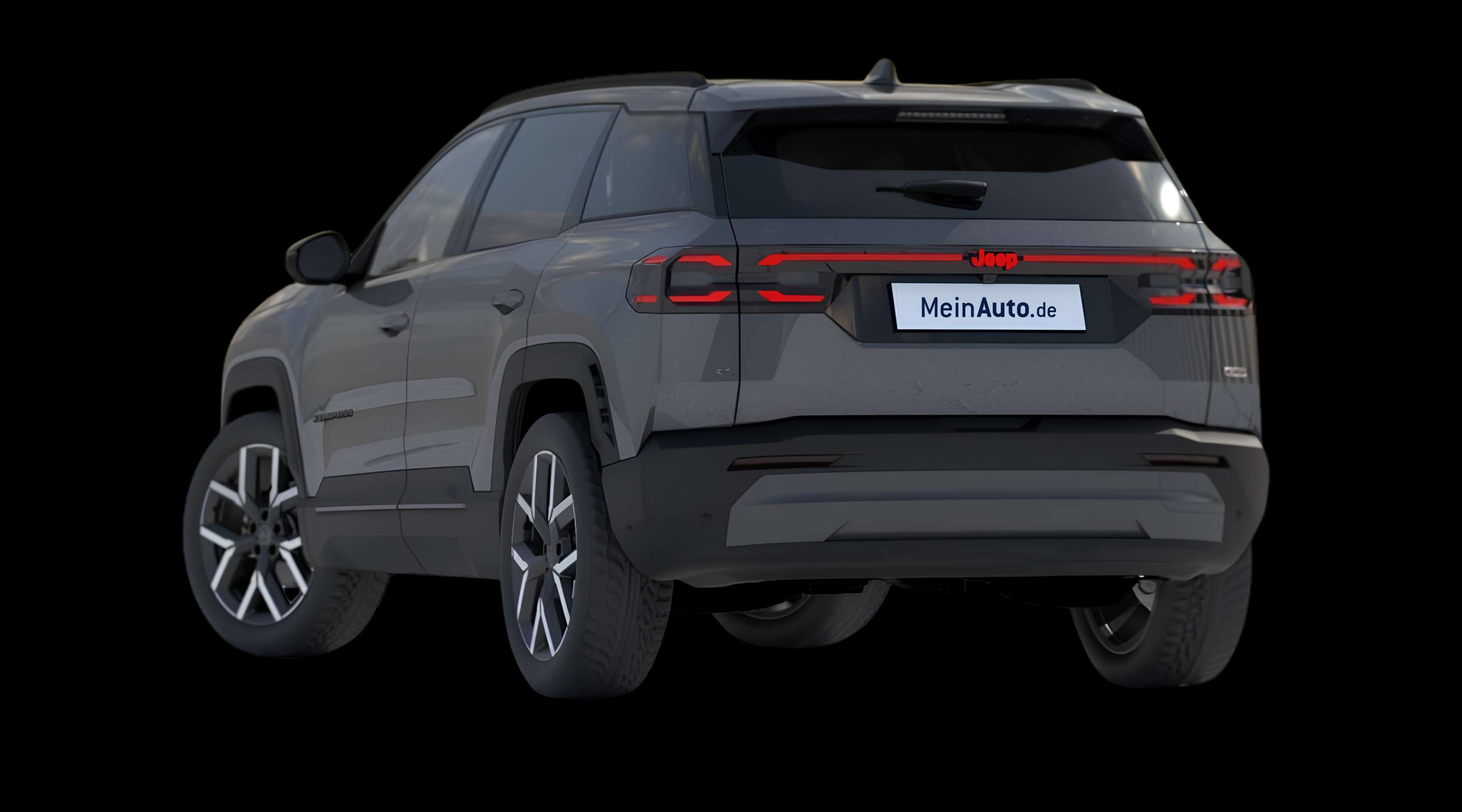 Schräge Heckansicht eines Jeep Compass, freigestellt