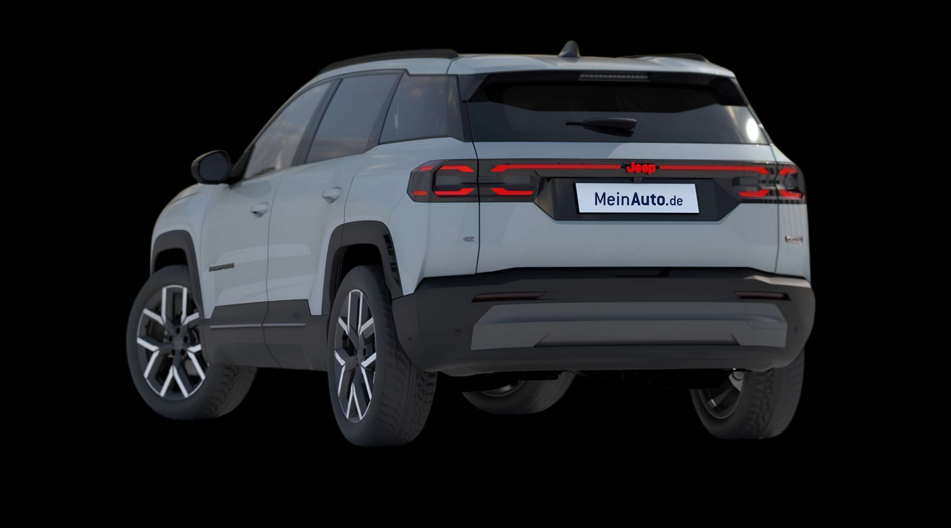 Schräge Heckansicht eines Jeep Compass, freigestellt