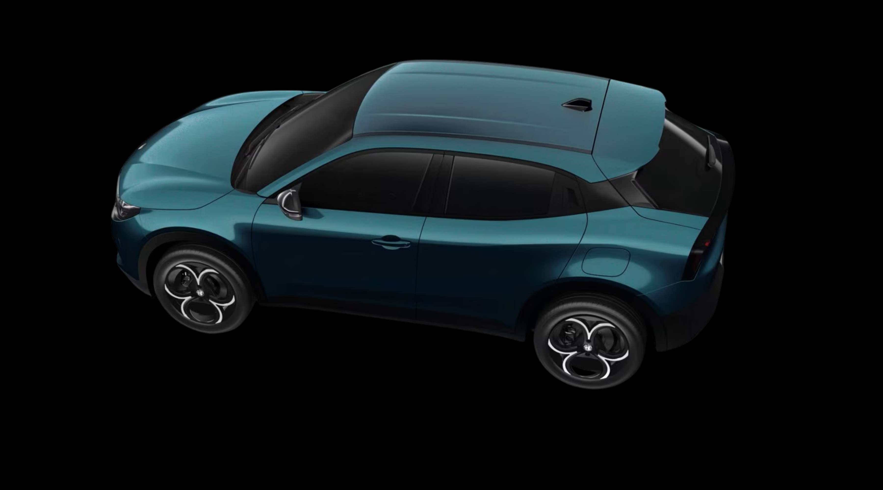 Schräge Heckansicht eines Alfa Romeo Junior, freigestellt