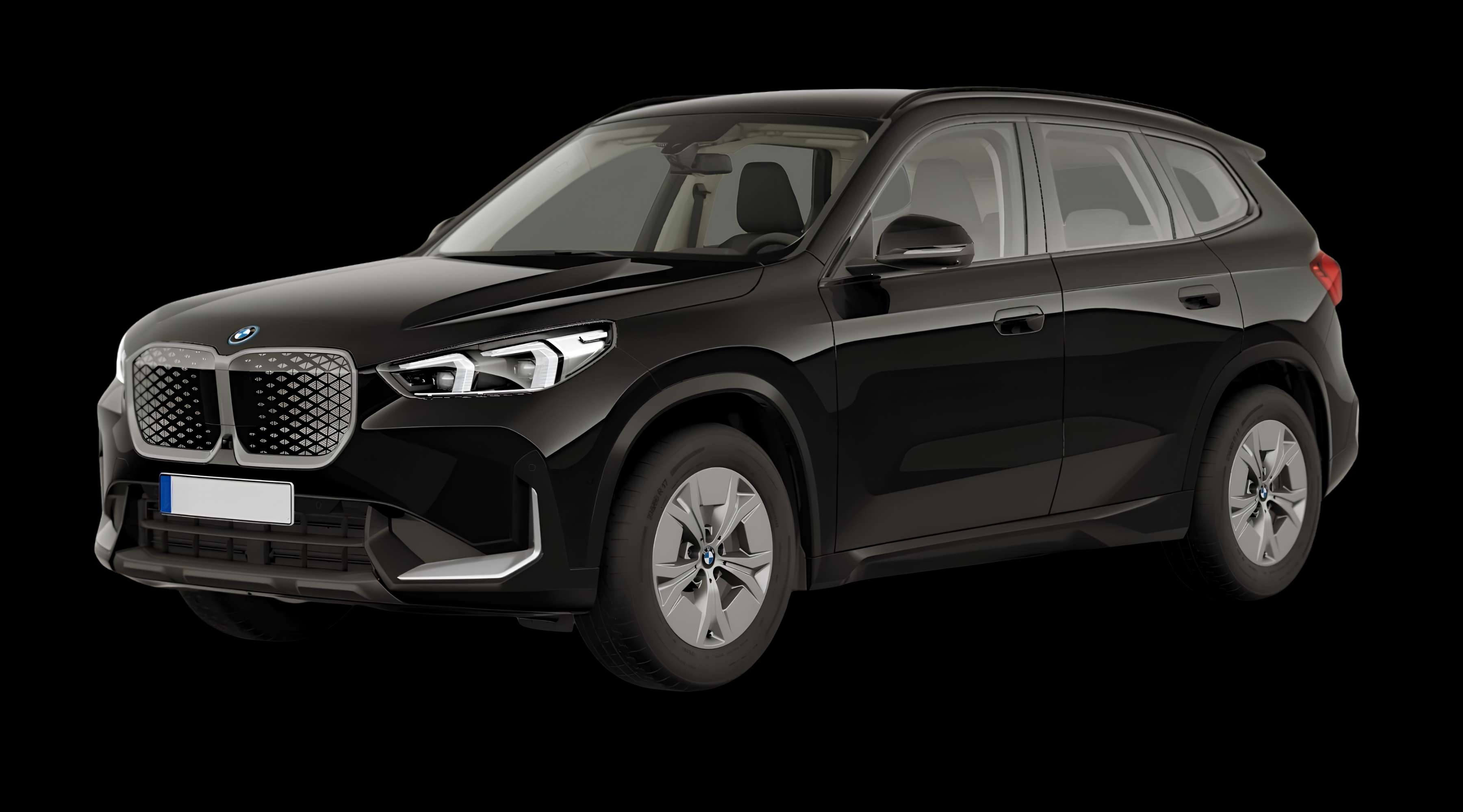 Schräge Frontansicht eines BMW iX1, freigestellt