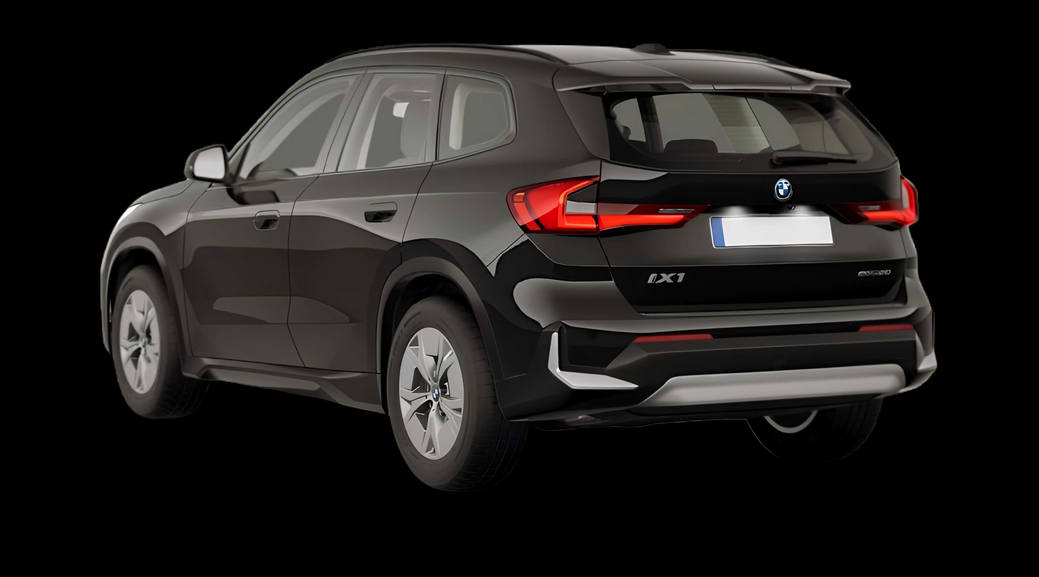 Schräge Heckansicht eines BMW iX1, freigestellt