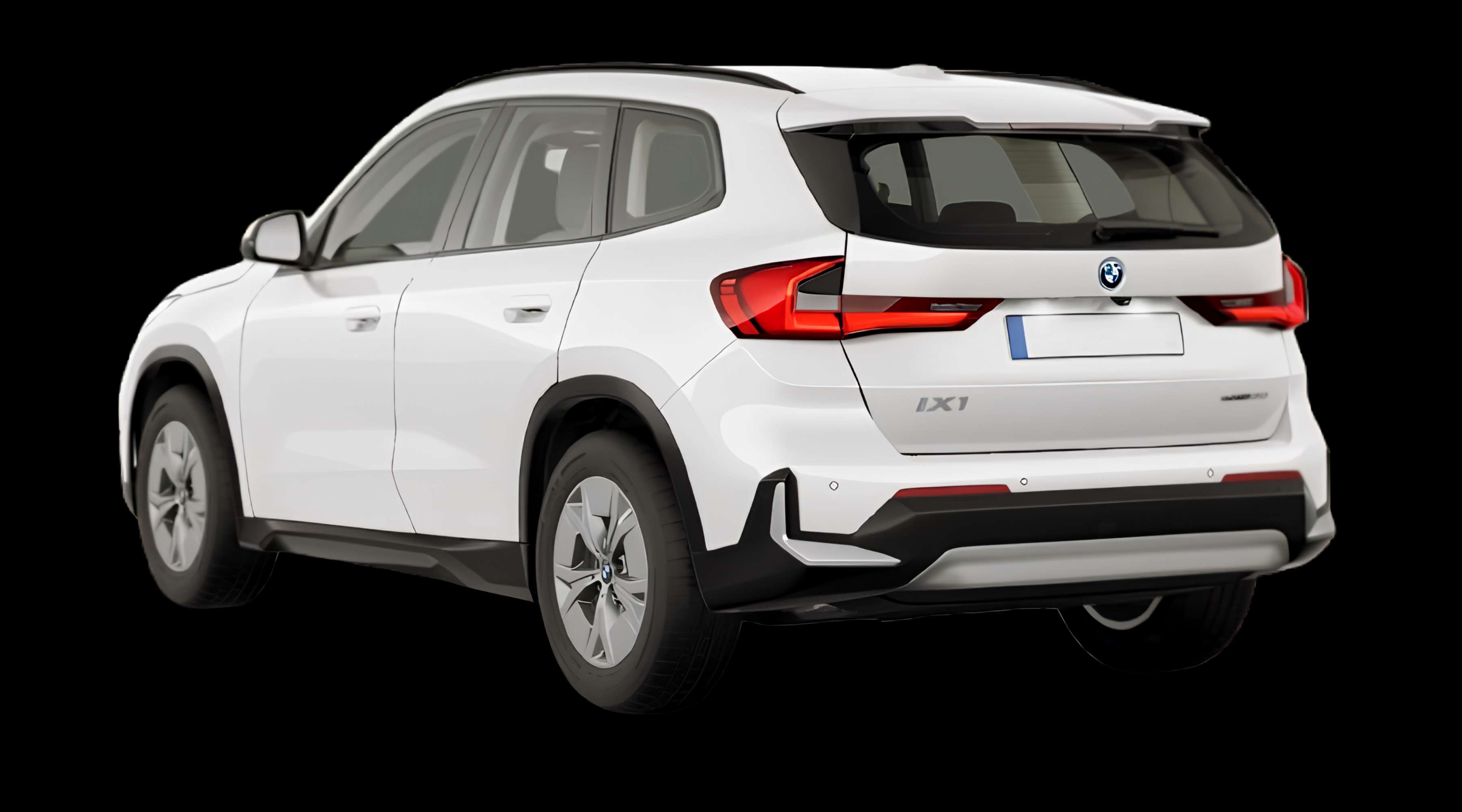 Schräge Heckansicht eines BMW iX1, freigestellt