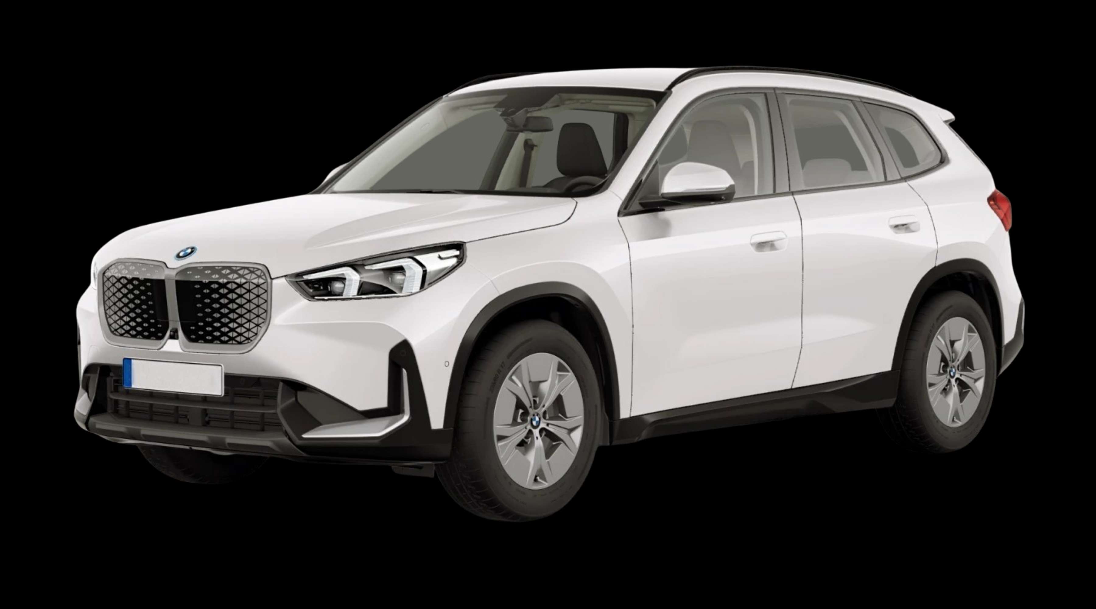 Schräge Frontansicht eines BMW iX1, freigestellt