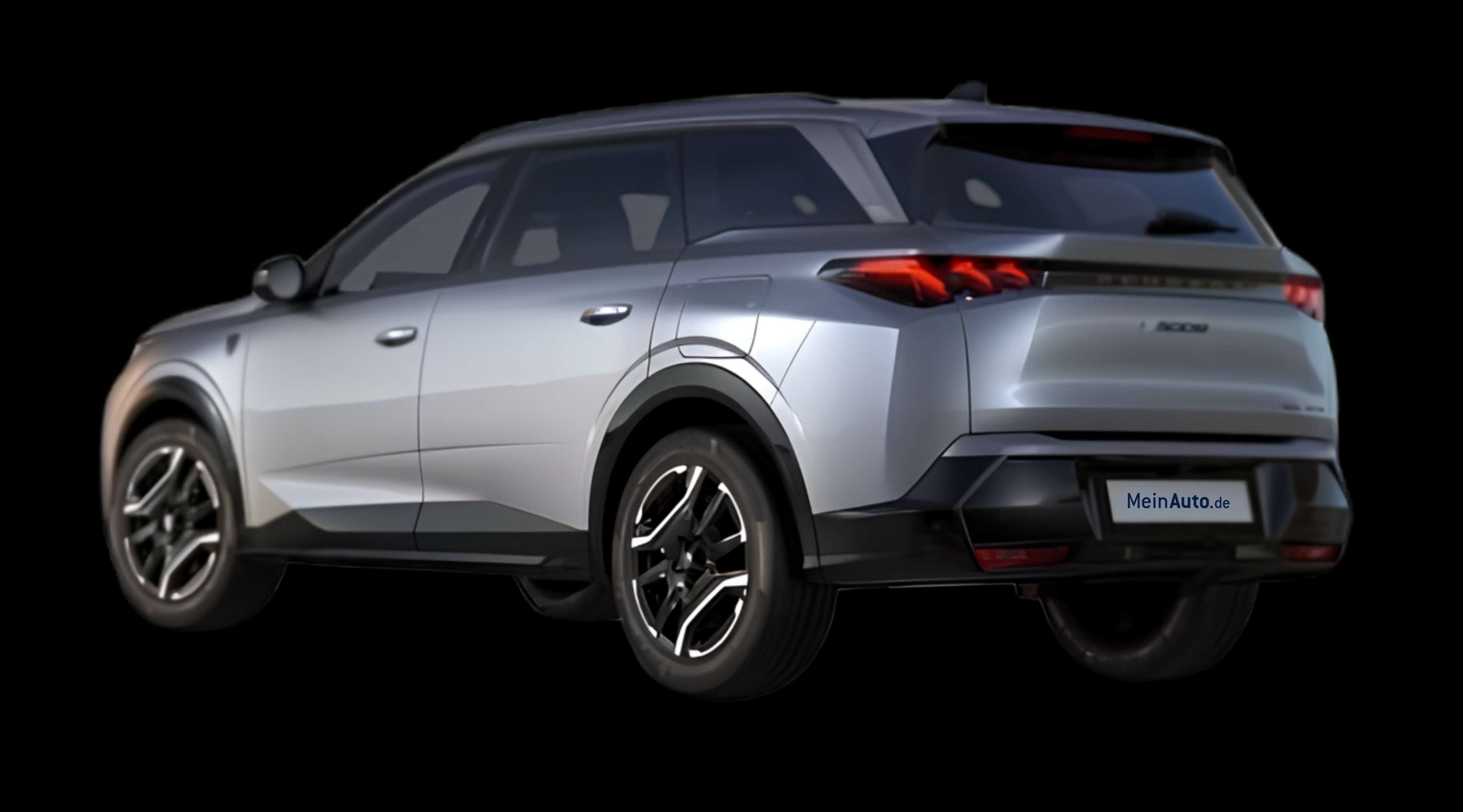 Schräge Heckansicht eines Peugeot e-5008, freigestellt