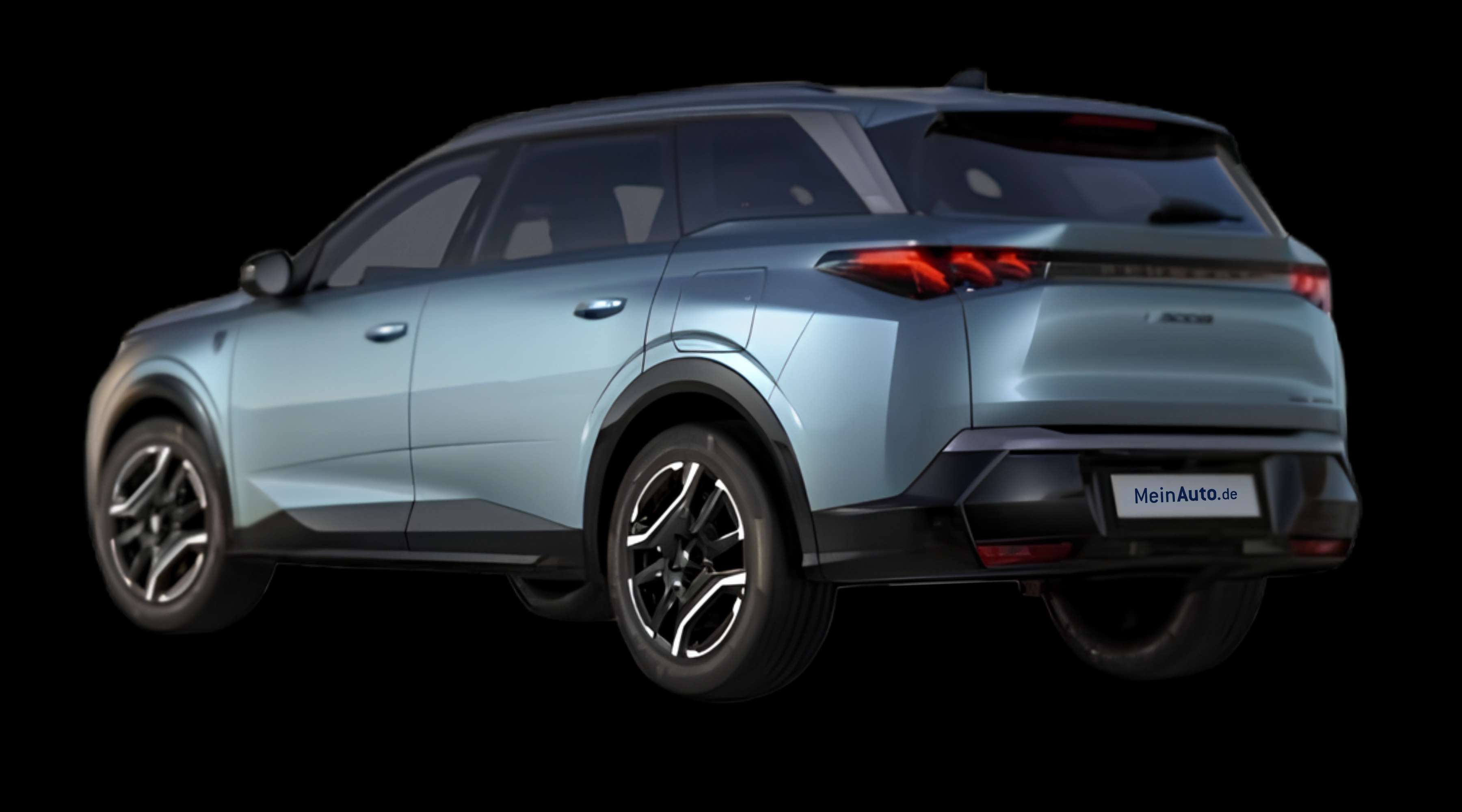 Schräge Heckansicht eines Peugeot e-5008, freigestellt