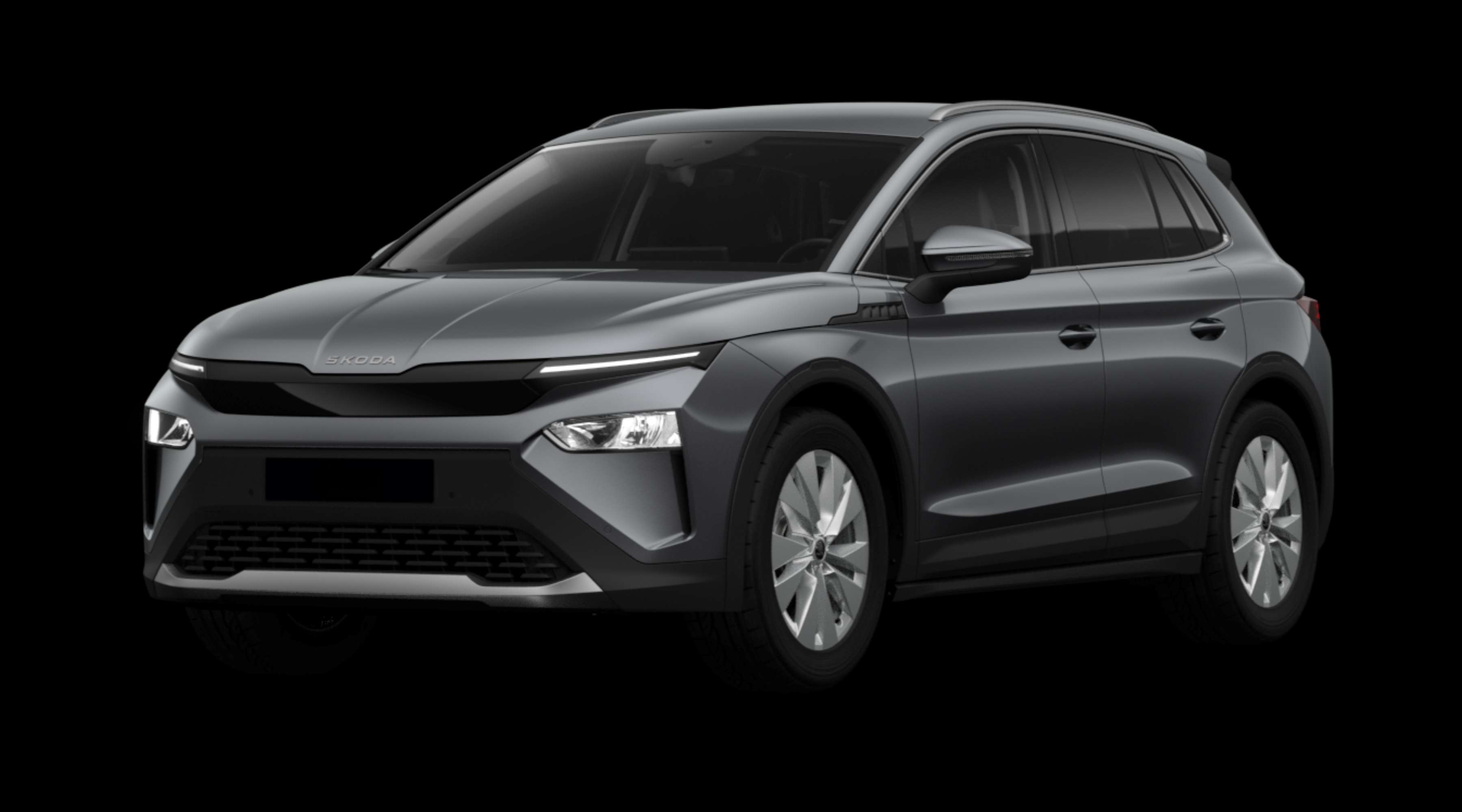 Schräge Frontansicht eines Skoda Elroq, freigestellt