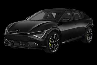 Schräge Frontansicht auf einen Kia EV6 GT, freigestellt