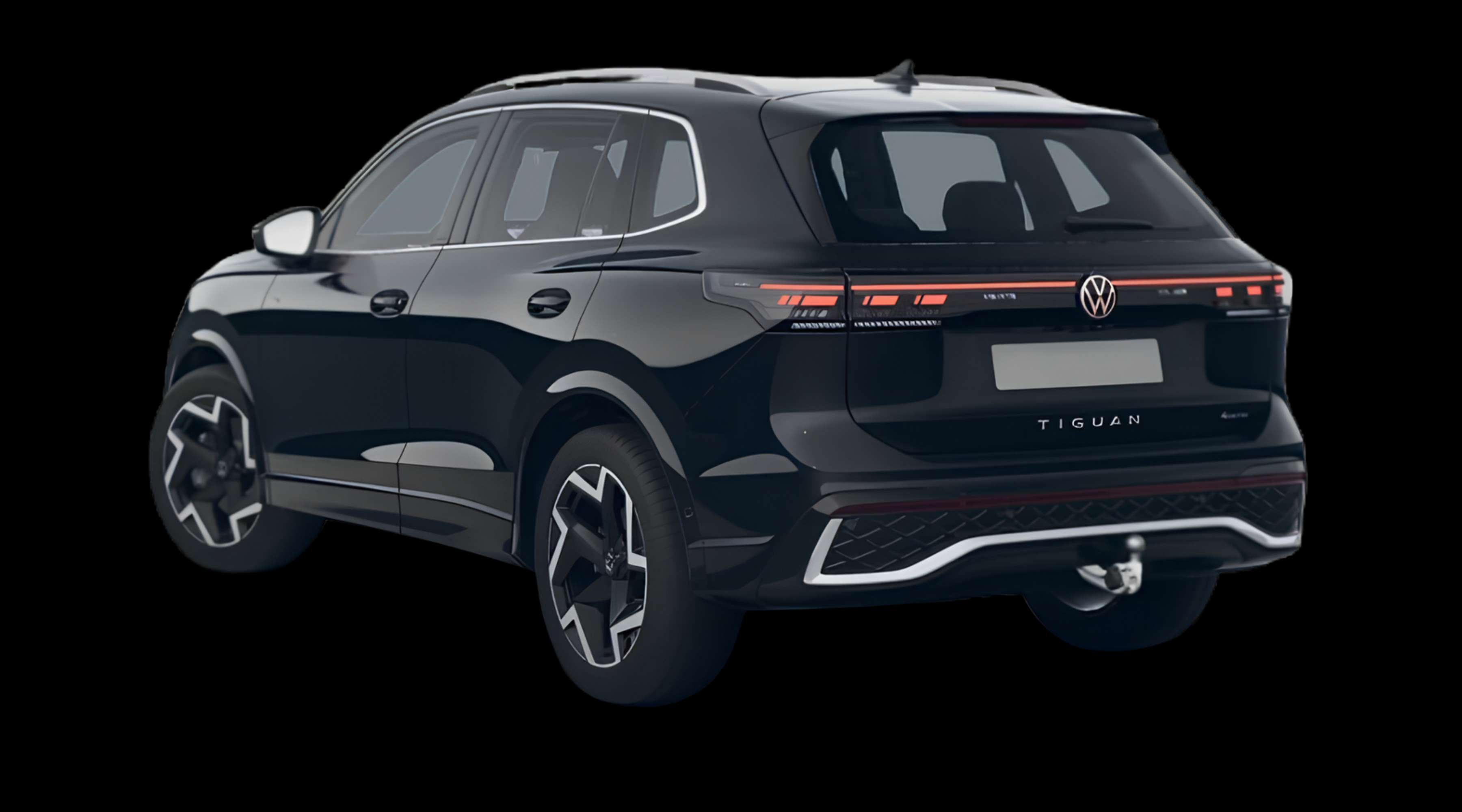 Schräge Heckansicht eines Volkswagen Tiguan, freigestellt