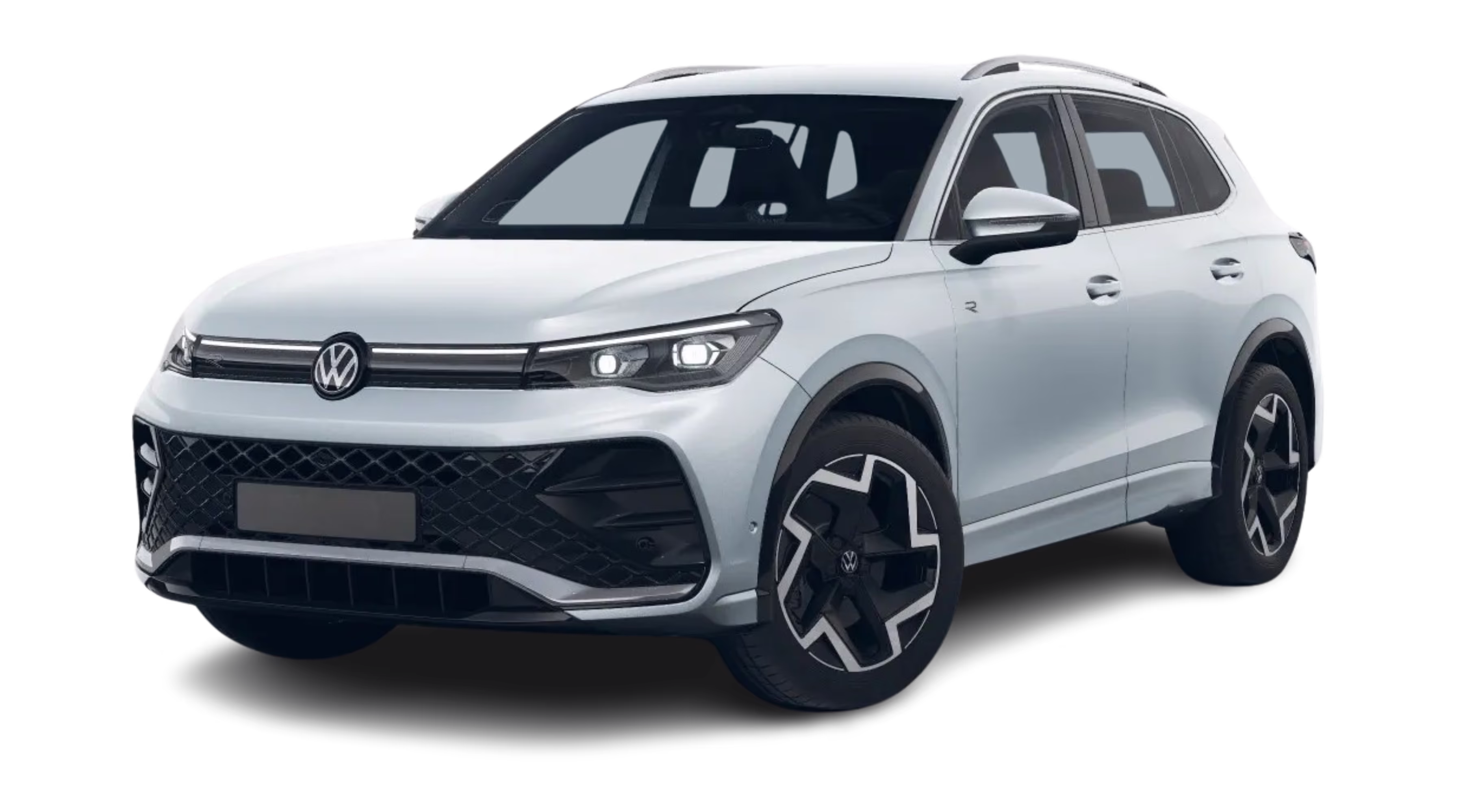 Schräge Frontansicht eines Volkswagen Tiguan, freigestellt