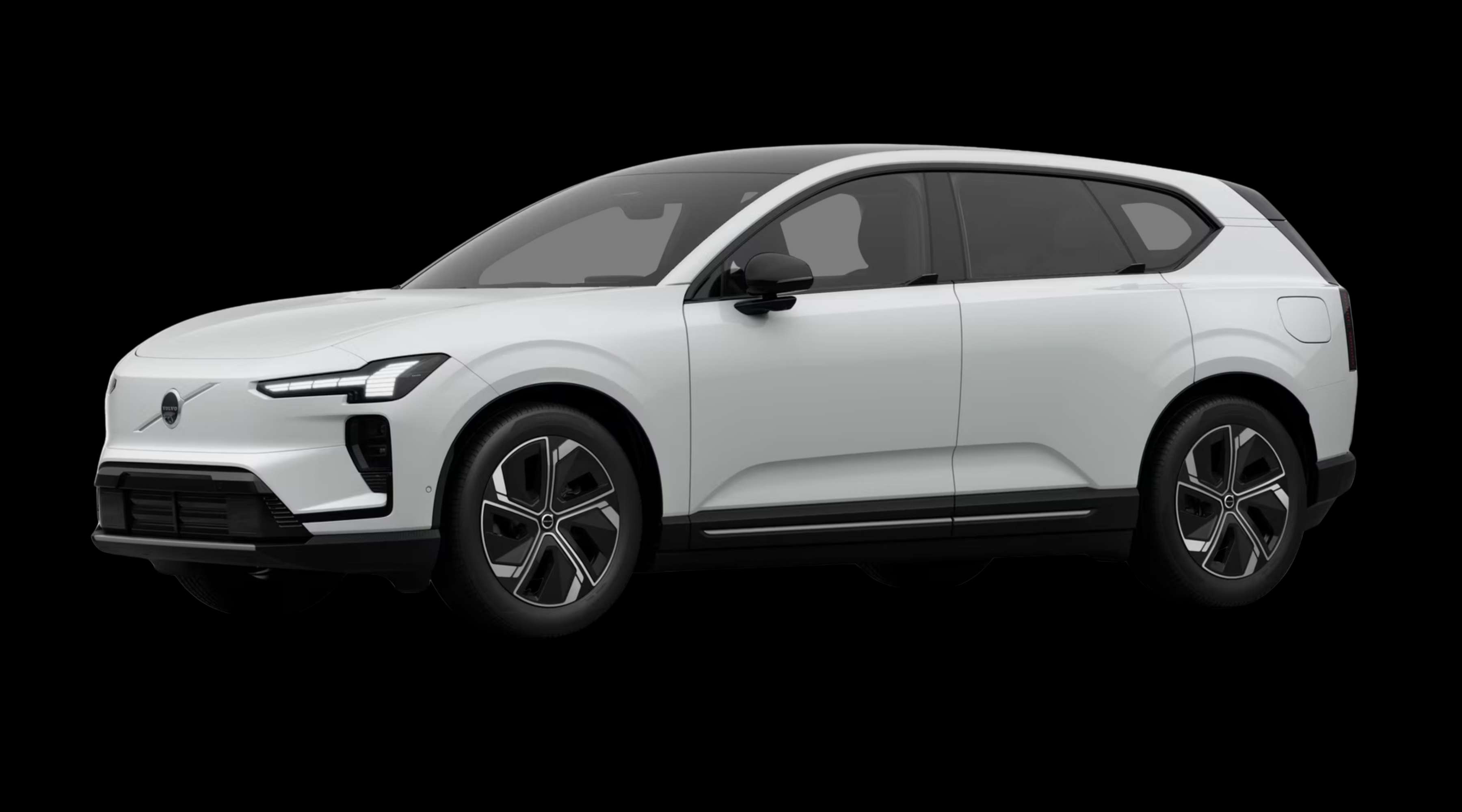 Schräge Frontansicht eines Volvo EX60, freigestellt