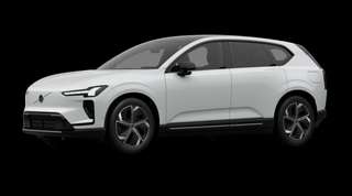 Schräge Frontansicht auf einen Volvo EX60 Plus, freigestellt