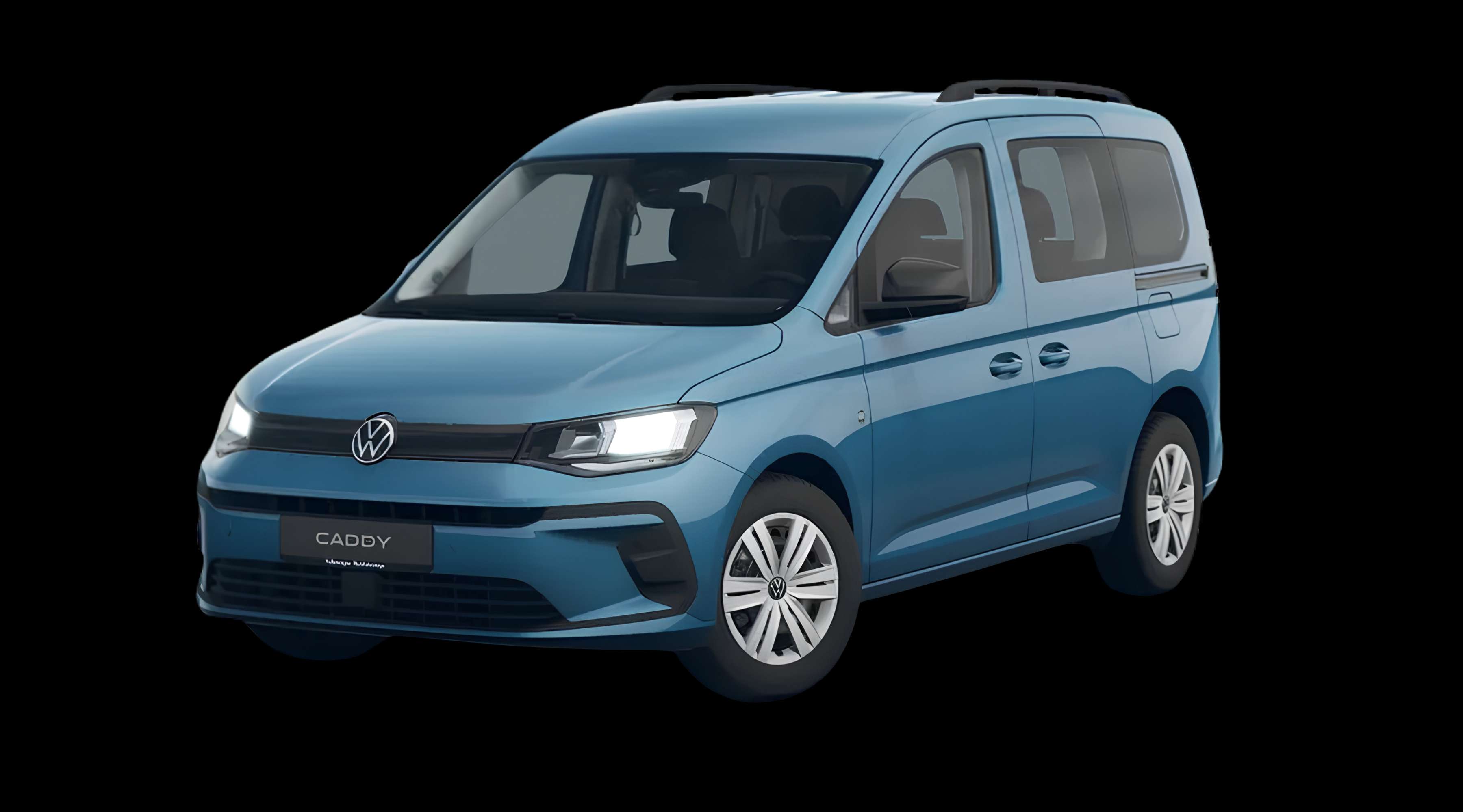 Schräge Frontansicht eines Volkswagen Caddy, freigestellt