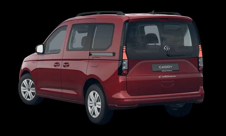Schräge Heckansicht eines Volkswagen Caddy, freigestellt