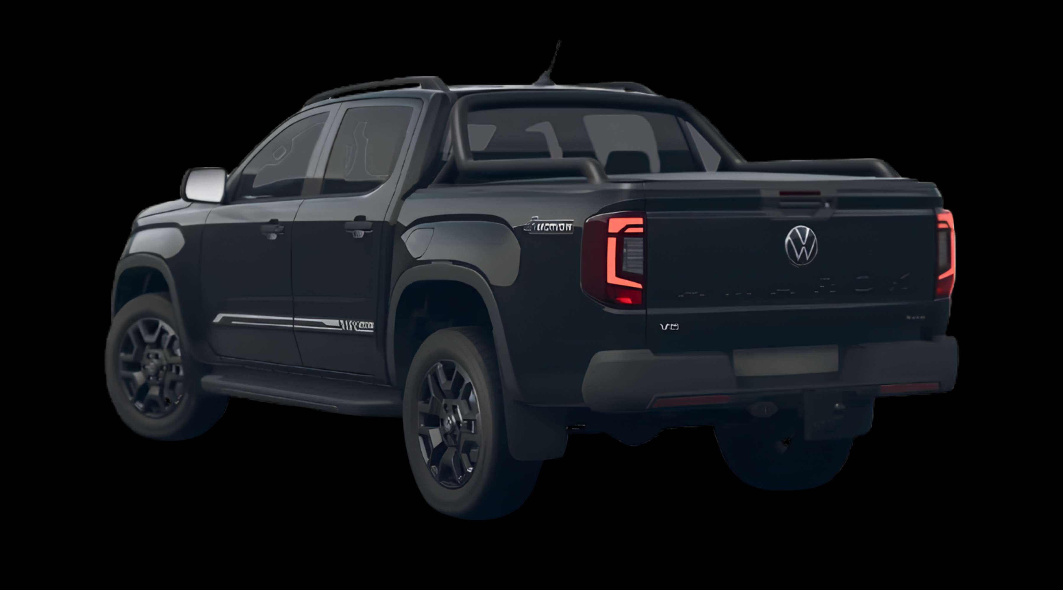 Schräge Heckansicht eines Volkswagen Amarok, freigestellt