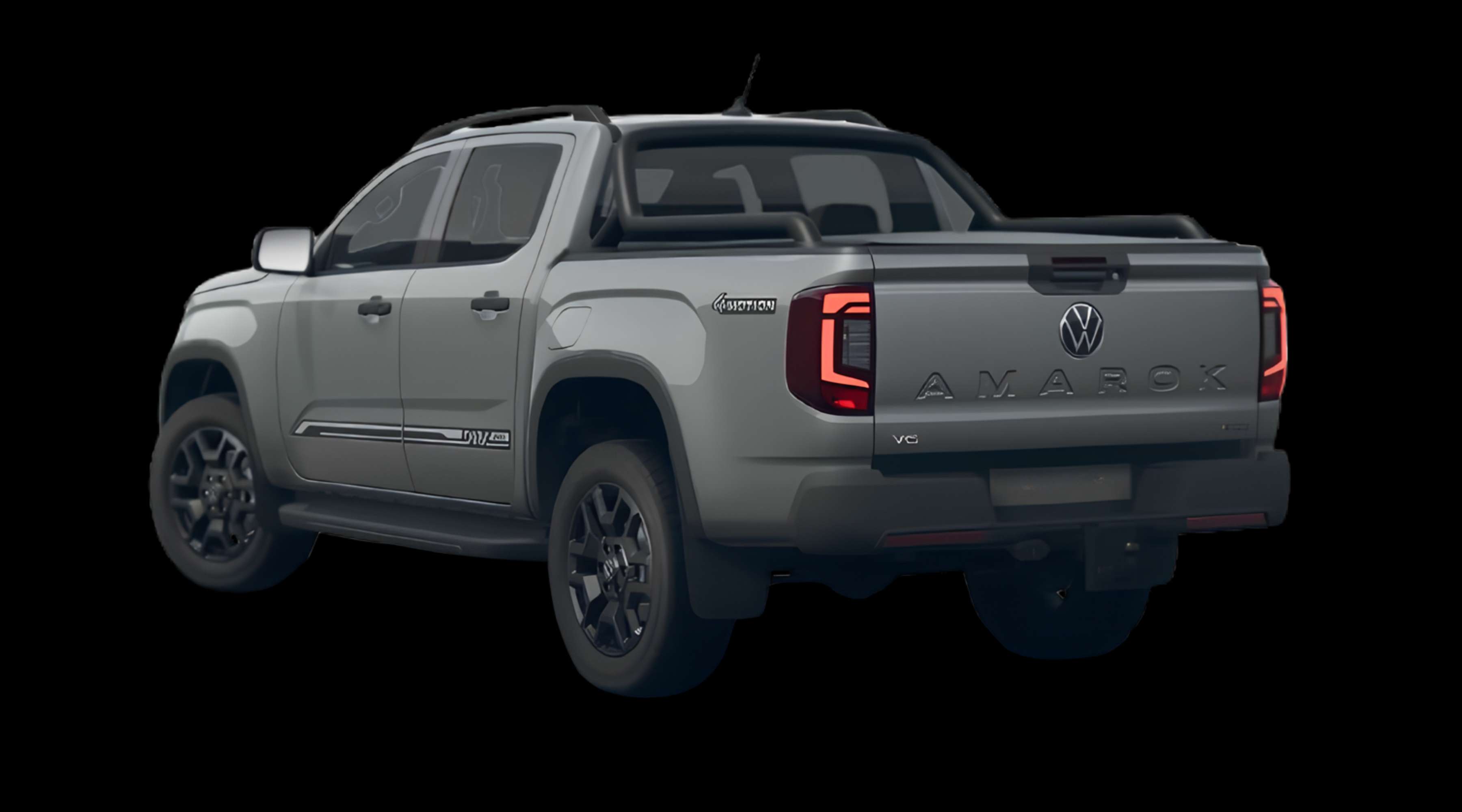 Schräge Heckansicht eines Volkswagen Amarok, freigestellt