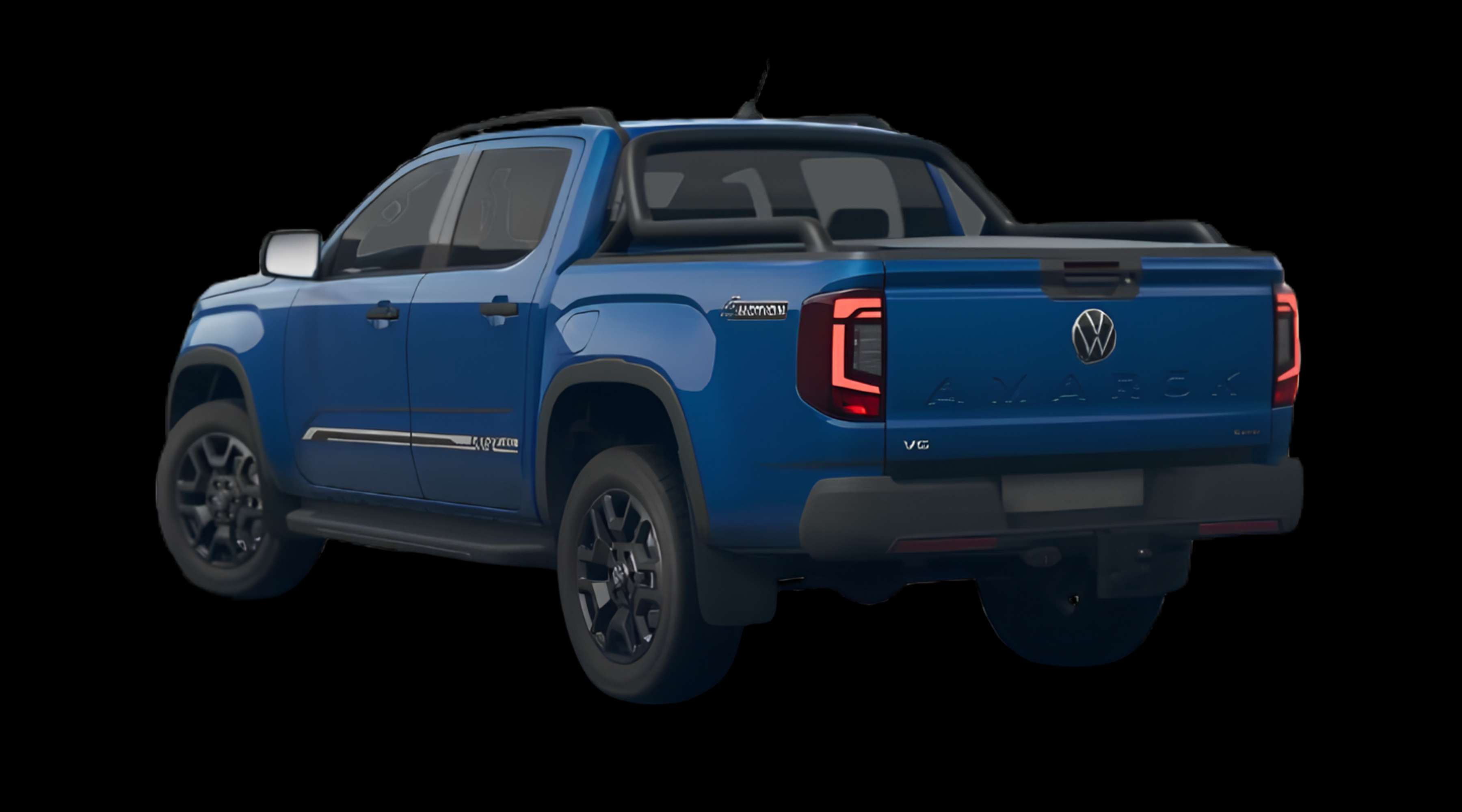 Schräge Heckansicht eines Volkswagen Amarok, freigestellt