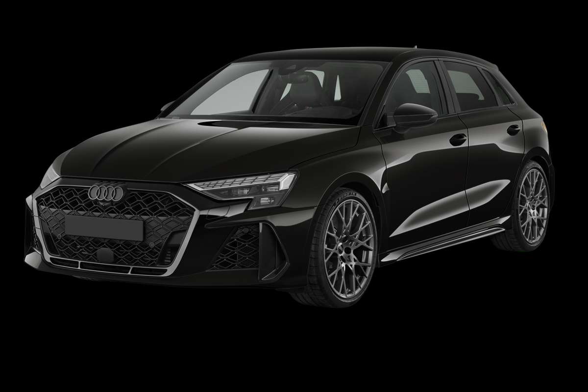 Schräge Frontansicht eines Audi RS3, freigestellt