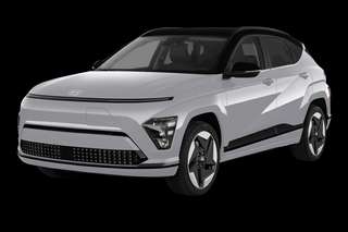 Schräge Frontansicht auf einen Hyundai Kona Elektro Trend, freigestellt