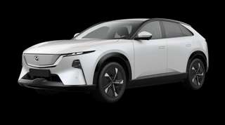Schräge Frontansicht auf einen Mazda CX-6e Takumi, freigestellt