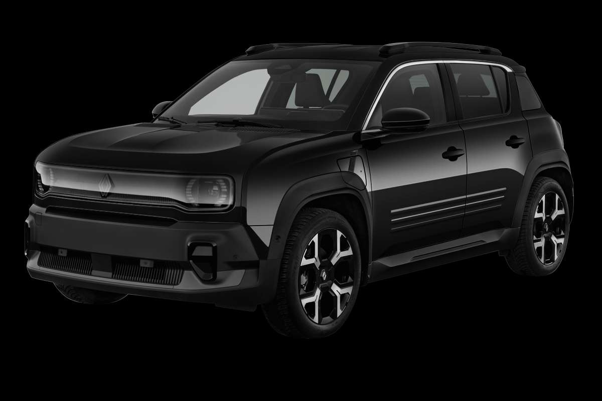 Schräge Frontansicht eines Renault 4 E-TECH, freigestellt