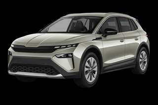 Schräge Frontansicht auf einen Skoda Elroq Sportline, freigestellt
