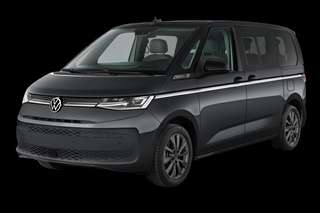Schräge Frontansicht auf einen Volkswagen Multivan Edition, freigestellt