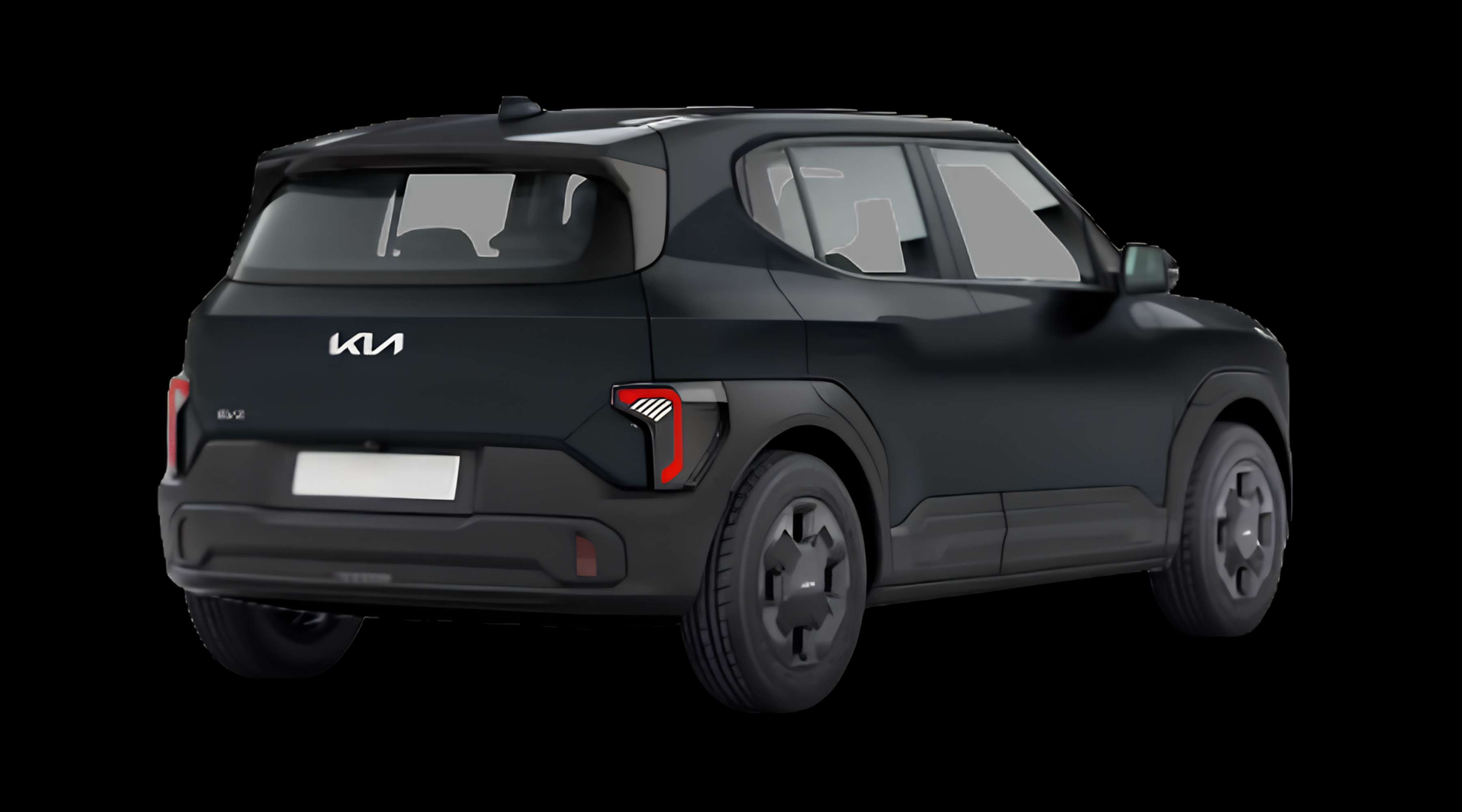 Schräge Heckansicht eines Kia EV2, freigestellt