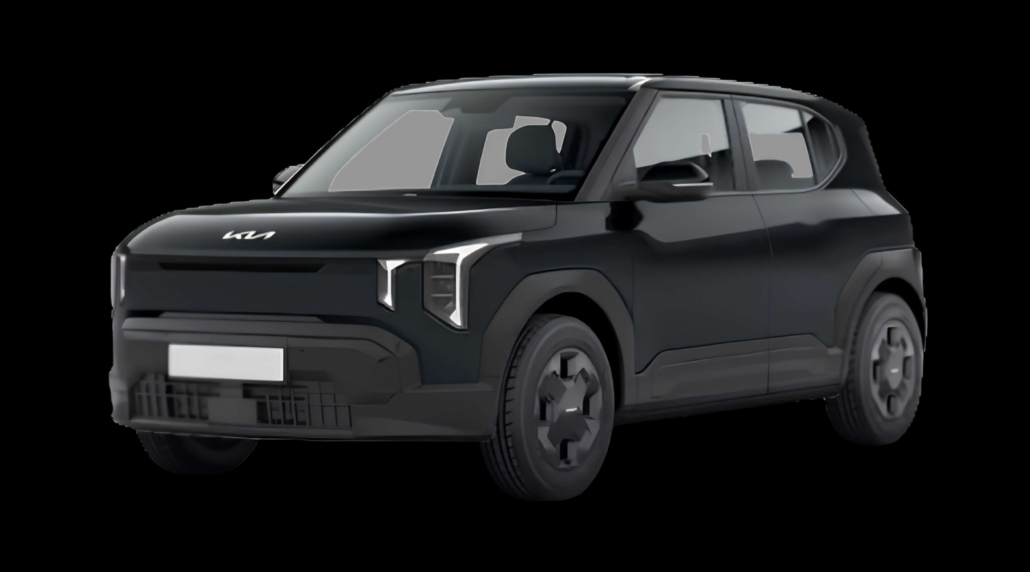 Schräge Frontansicht eines Kia EV2, freigestellt