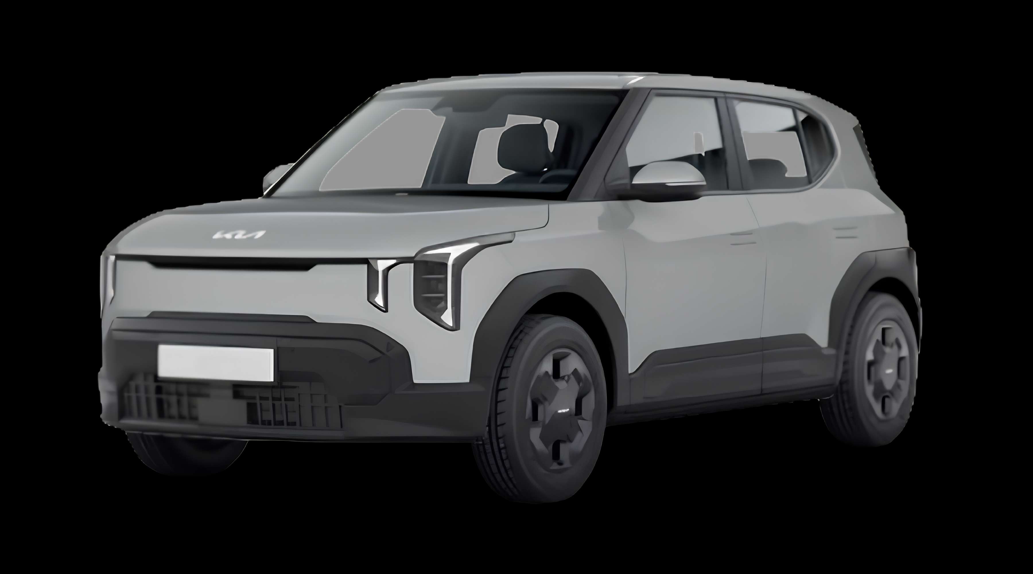 Schräge Frontansicht eines Kia EV2, freigestellt