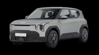 Schräge Frontansicht auf einen Kia EV2 Air, freigestellt