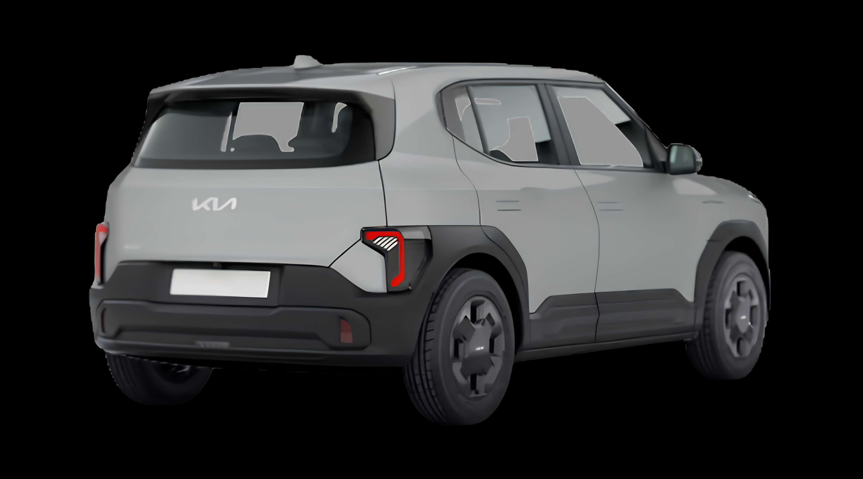 Schräge Heckansicht eines Kia EV2, freigestellt
