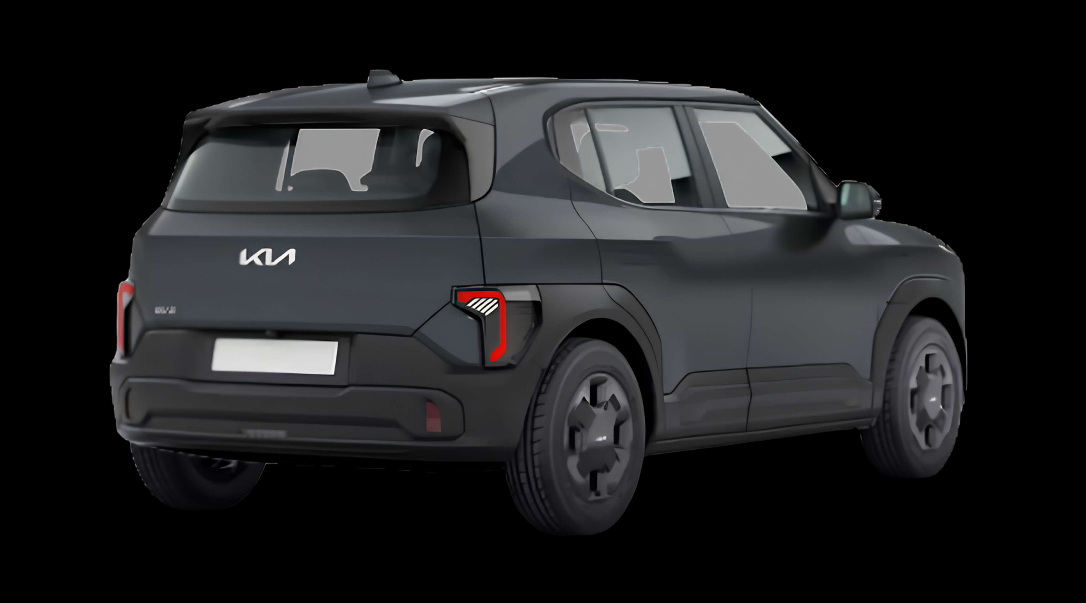 Schräge Heckansicht eines Kia EV2, freigestellt