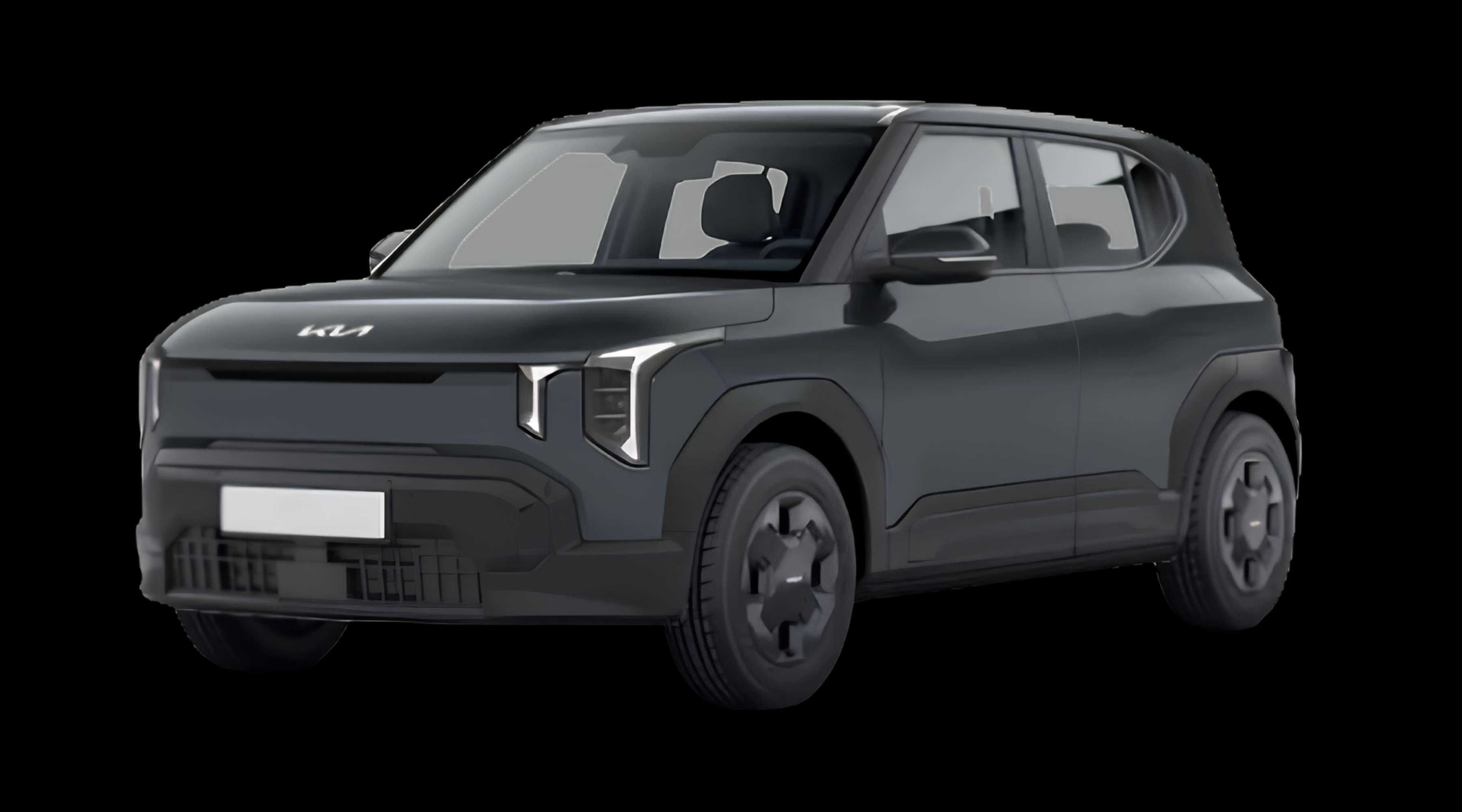 Schräge Frontansicht eines Kia EV2, freigestellt