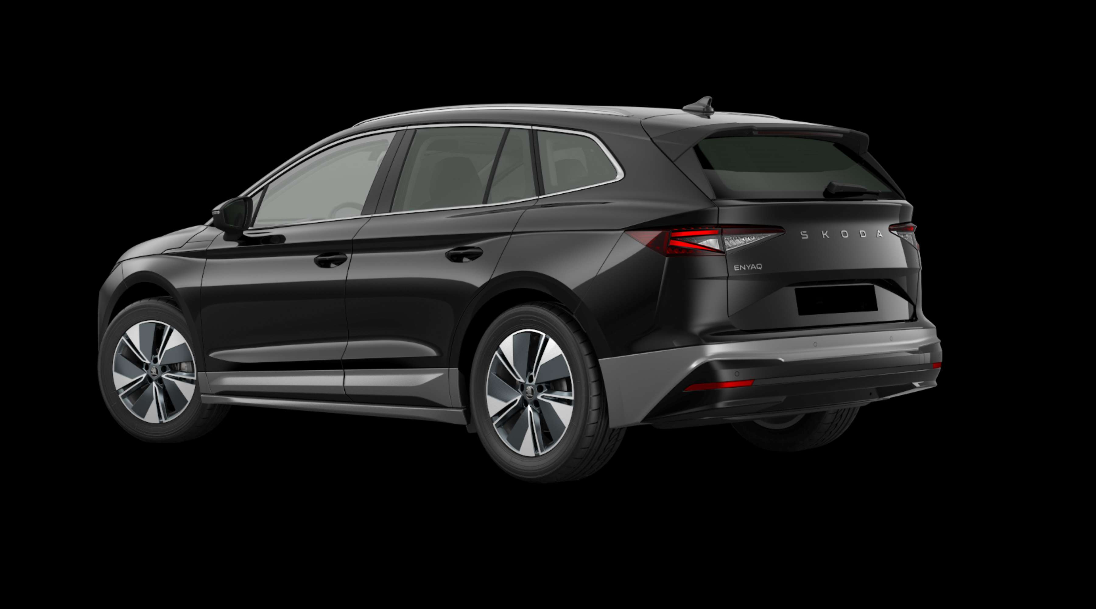 Schräge Heckansicht eines Skoda Enyaq, freigestellt