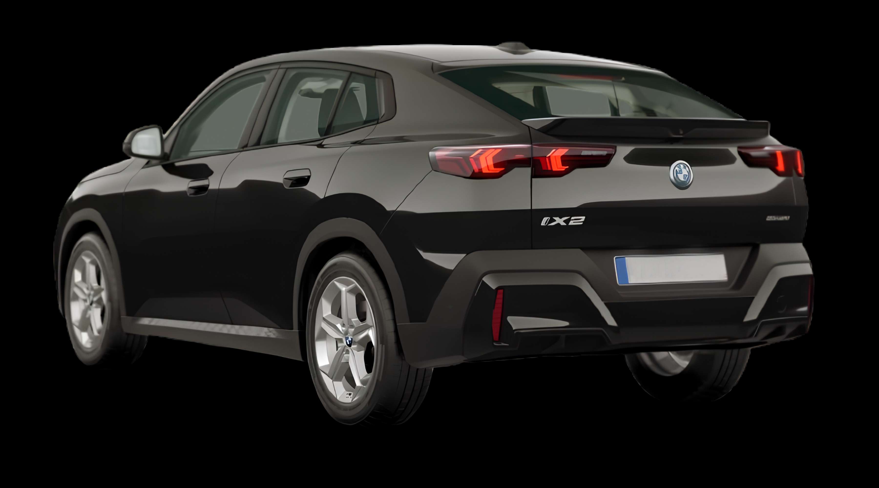 Schräge Heckansicht eines BMW iX2, freigestellt