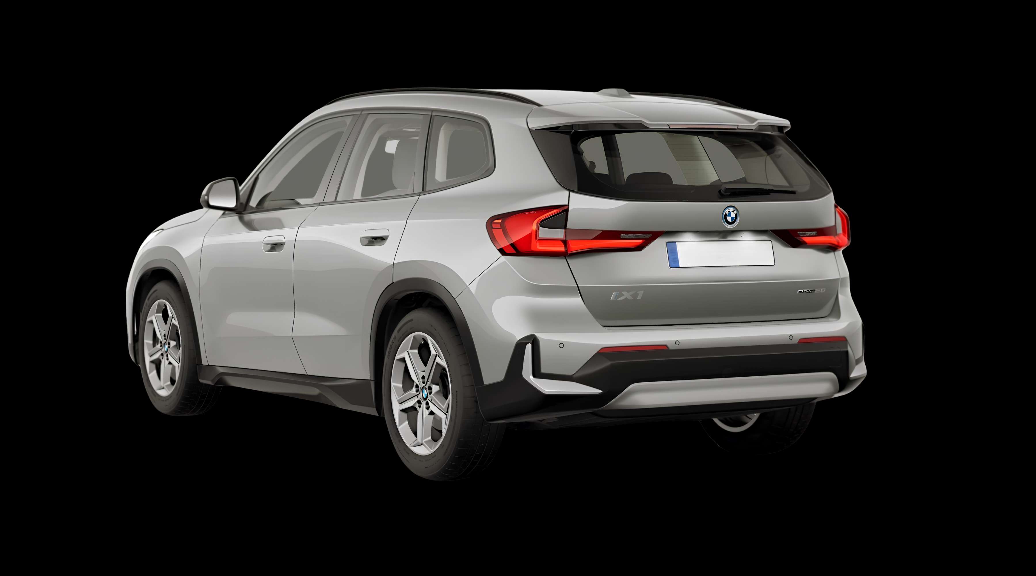 Schräge Heckansicht eines BMW iX1, freigestellt