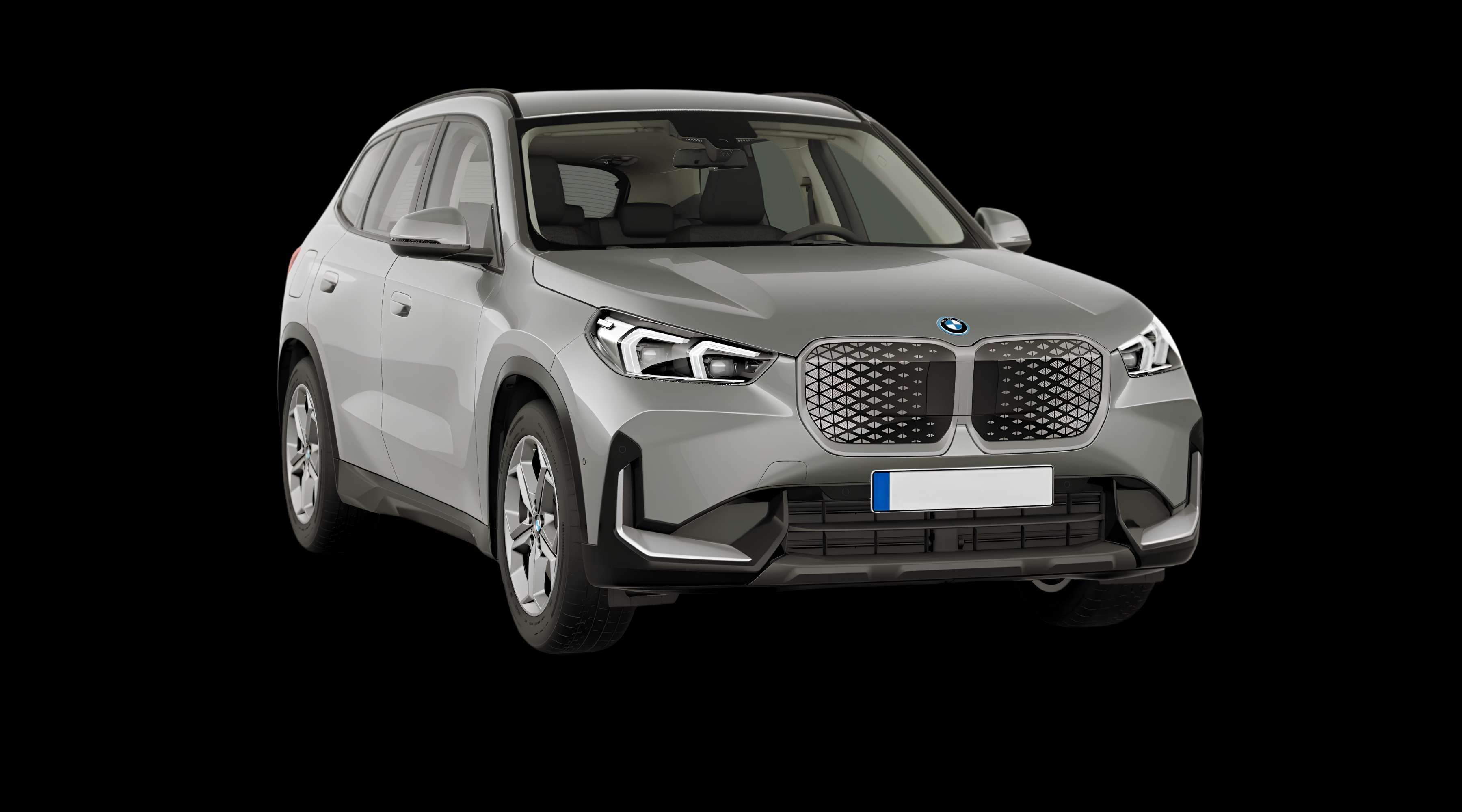 Schräge Frontansicht eines BMW iX1, freigestellt