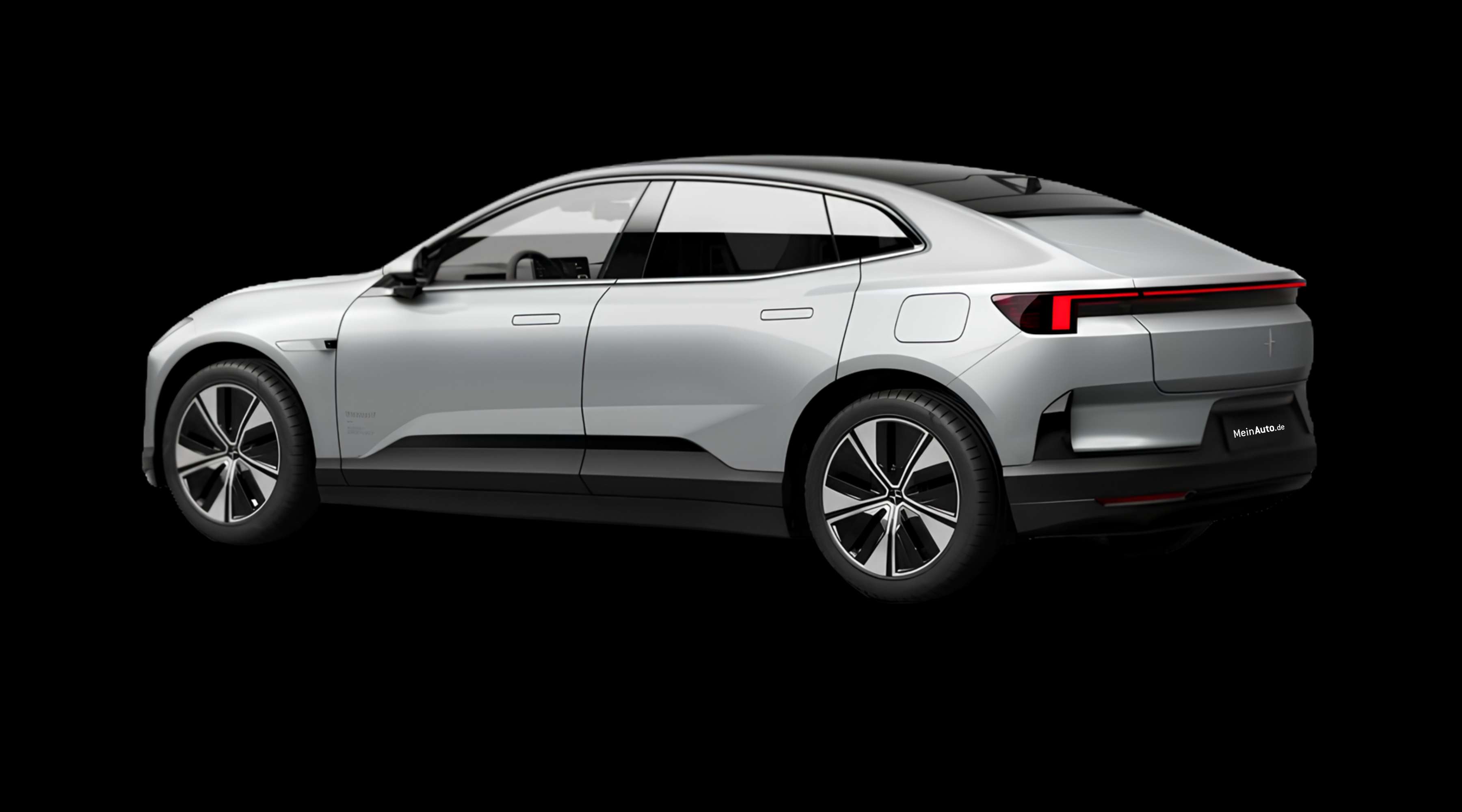 Schräge Heckansicht eines Polestar 4 coupé, freigestellt