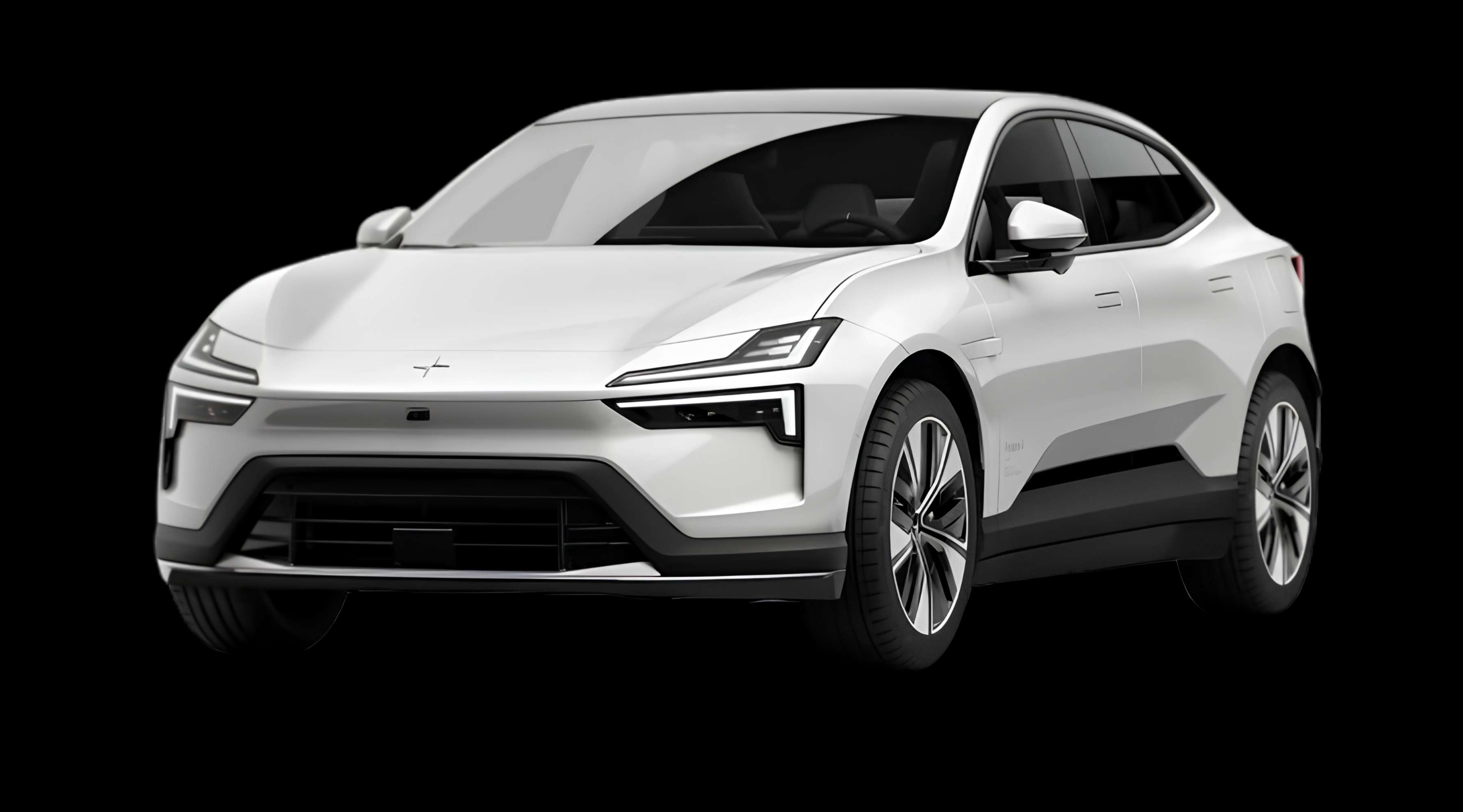 Schräge Frontansicht eines Polestar 4 coupé, freigestellt