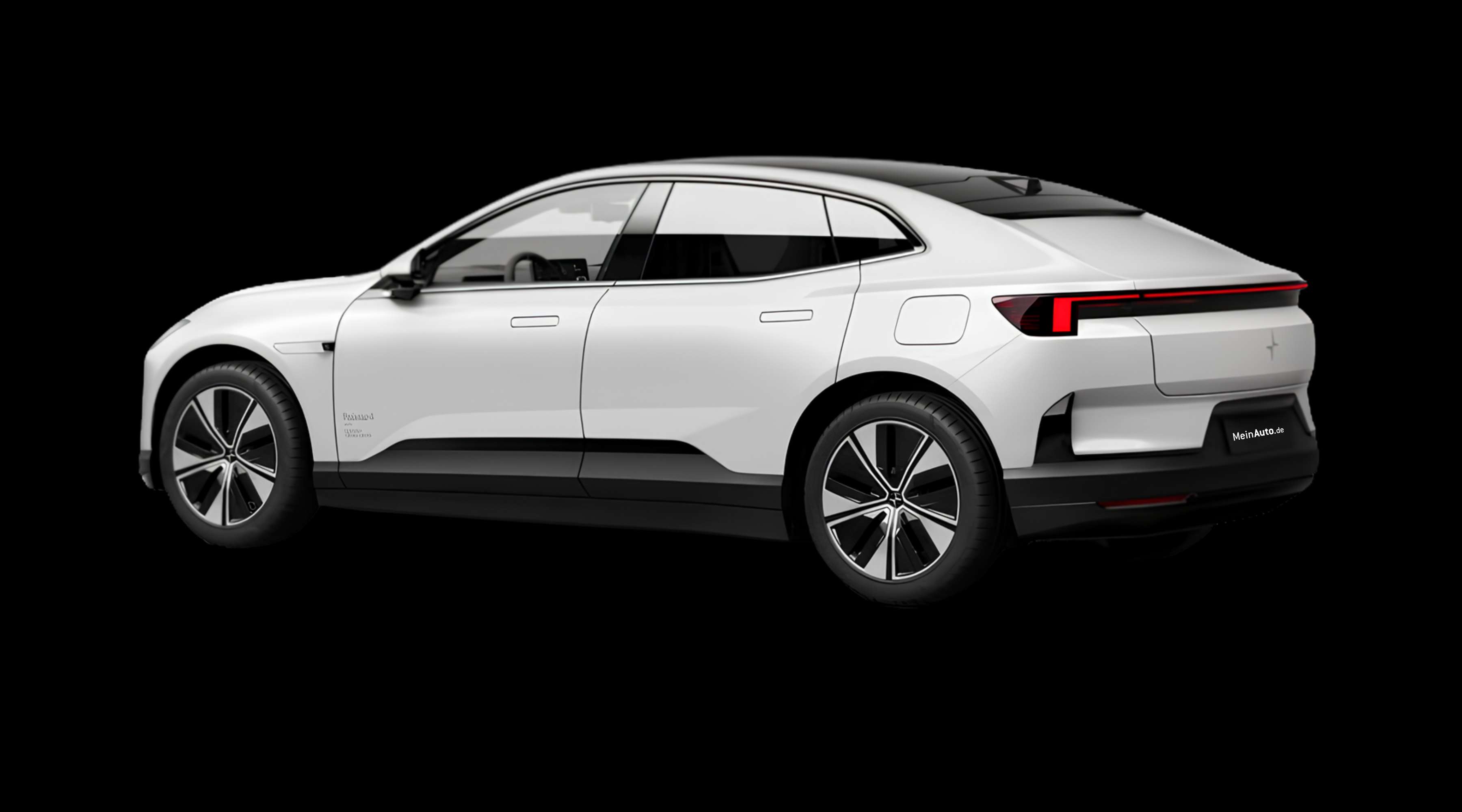 Schräge Heckansicht eines Polestar 4 coupé, freigestellt