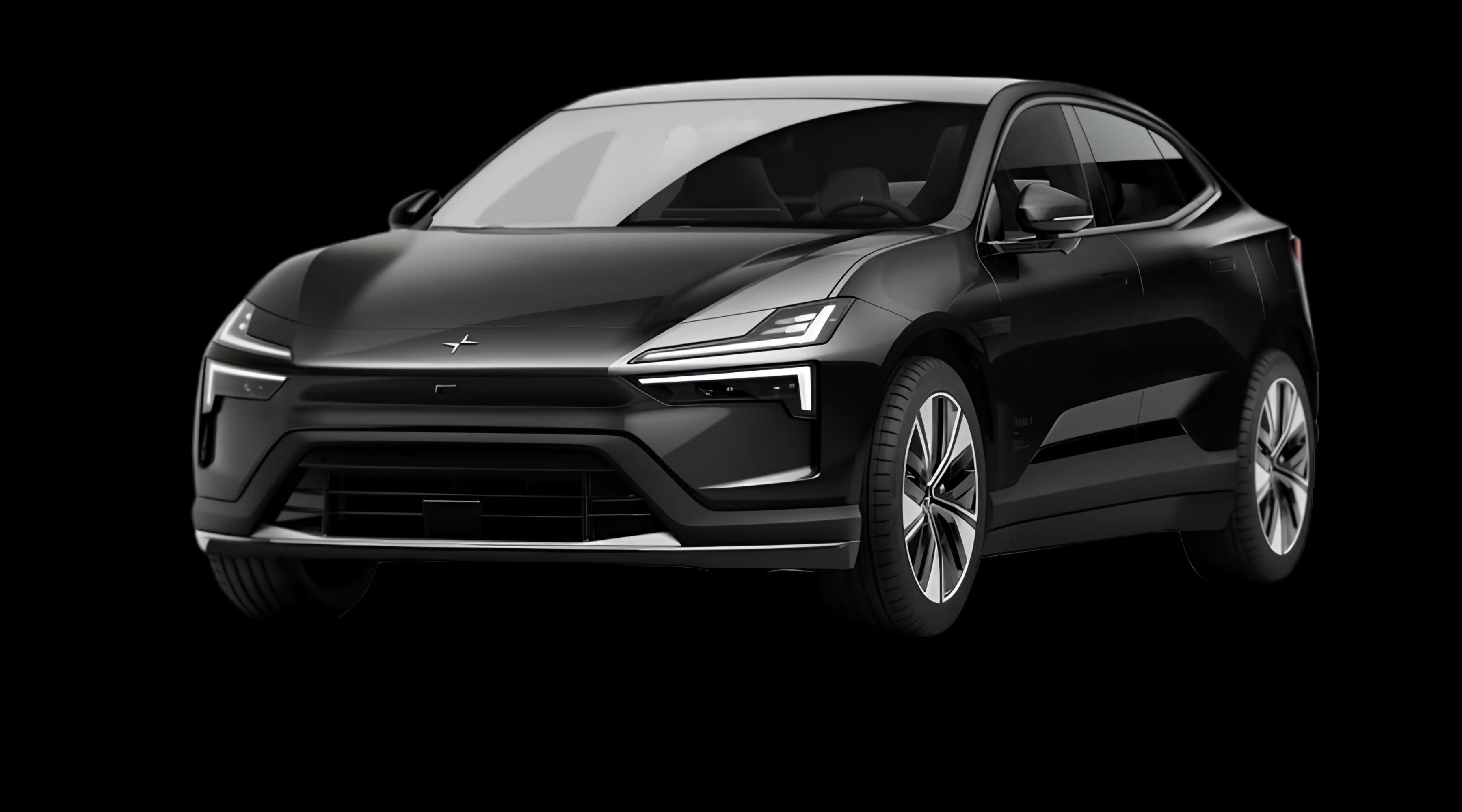 Schräge Frontansicht eines Polestar 4 coupé, freigestellt