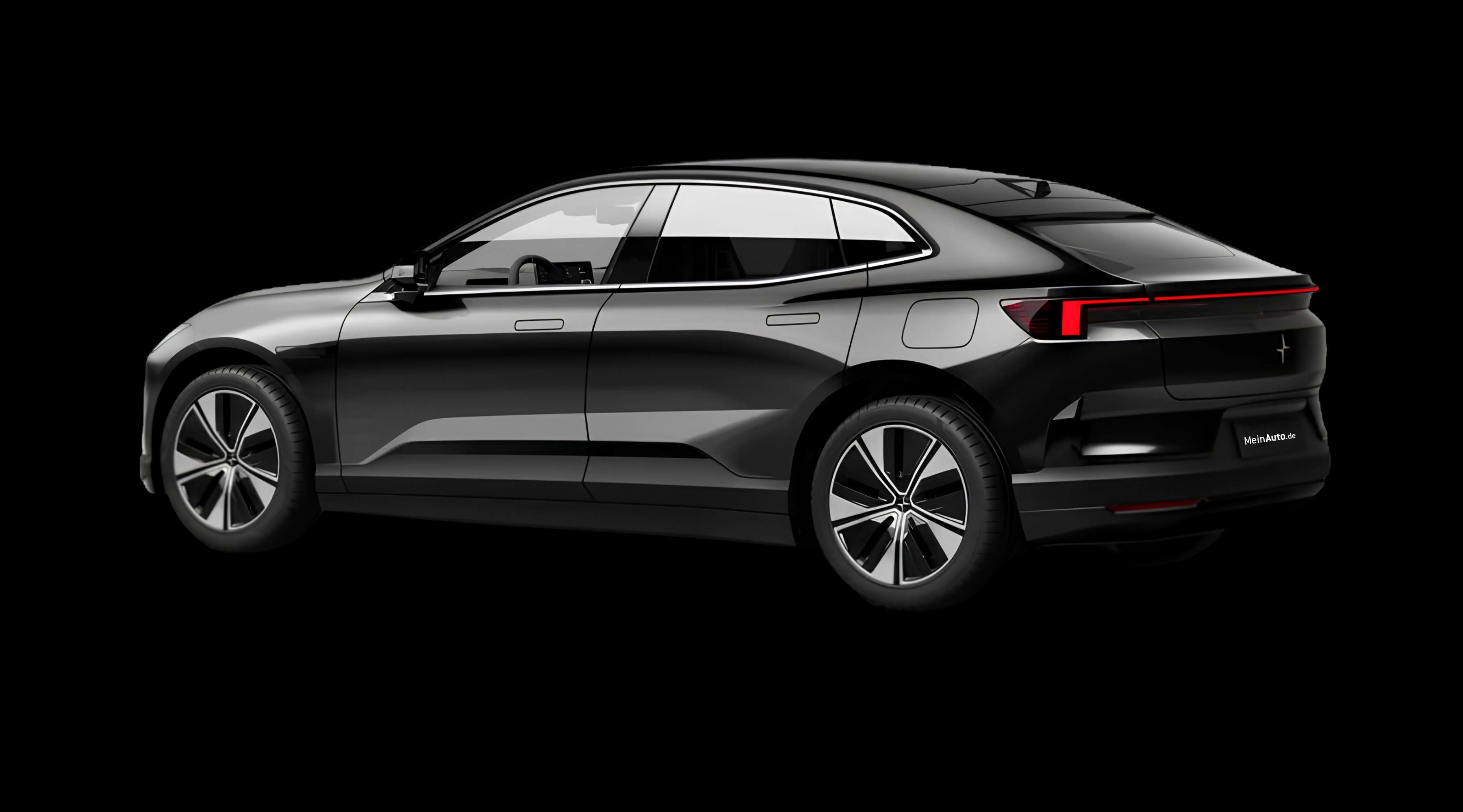 Schräge Heckansicht eines Polestar 4 coupé, freigestellt
