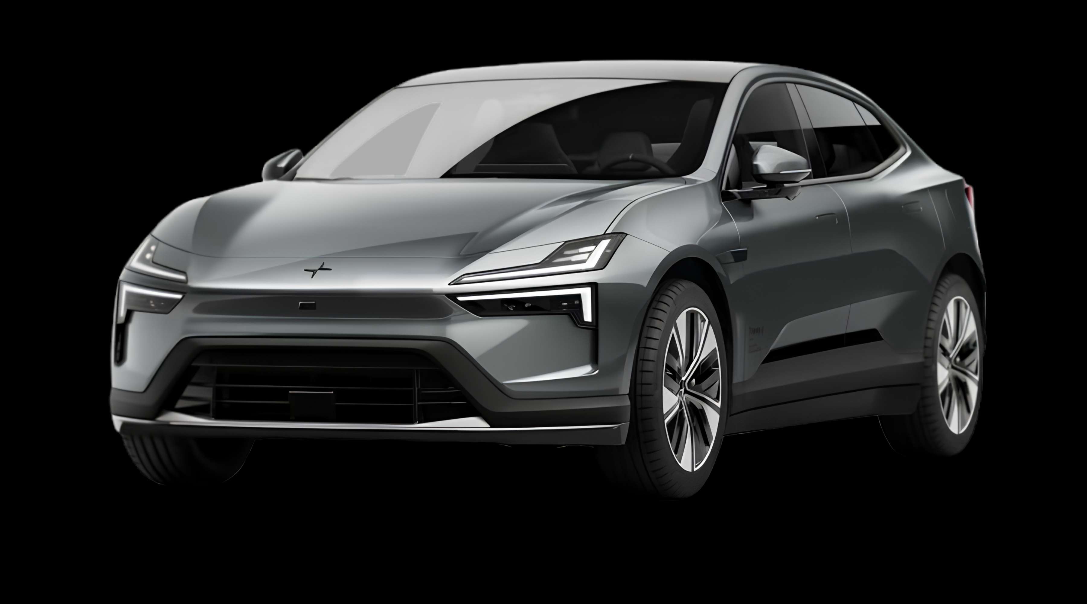 Schräge Frontansicht eines Polestar 4 coupé, freigestellt