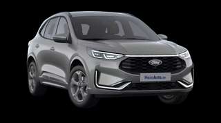 Schräge Frontansicht auf einen Ford Kuga ST-Line X, freigestellt