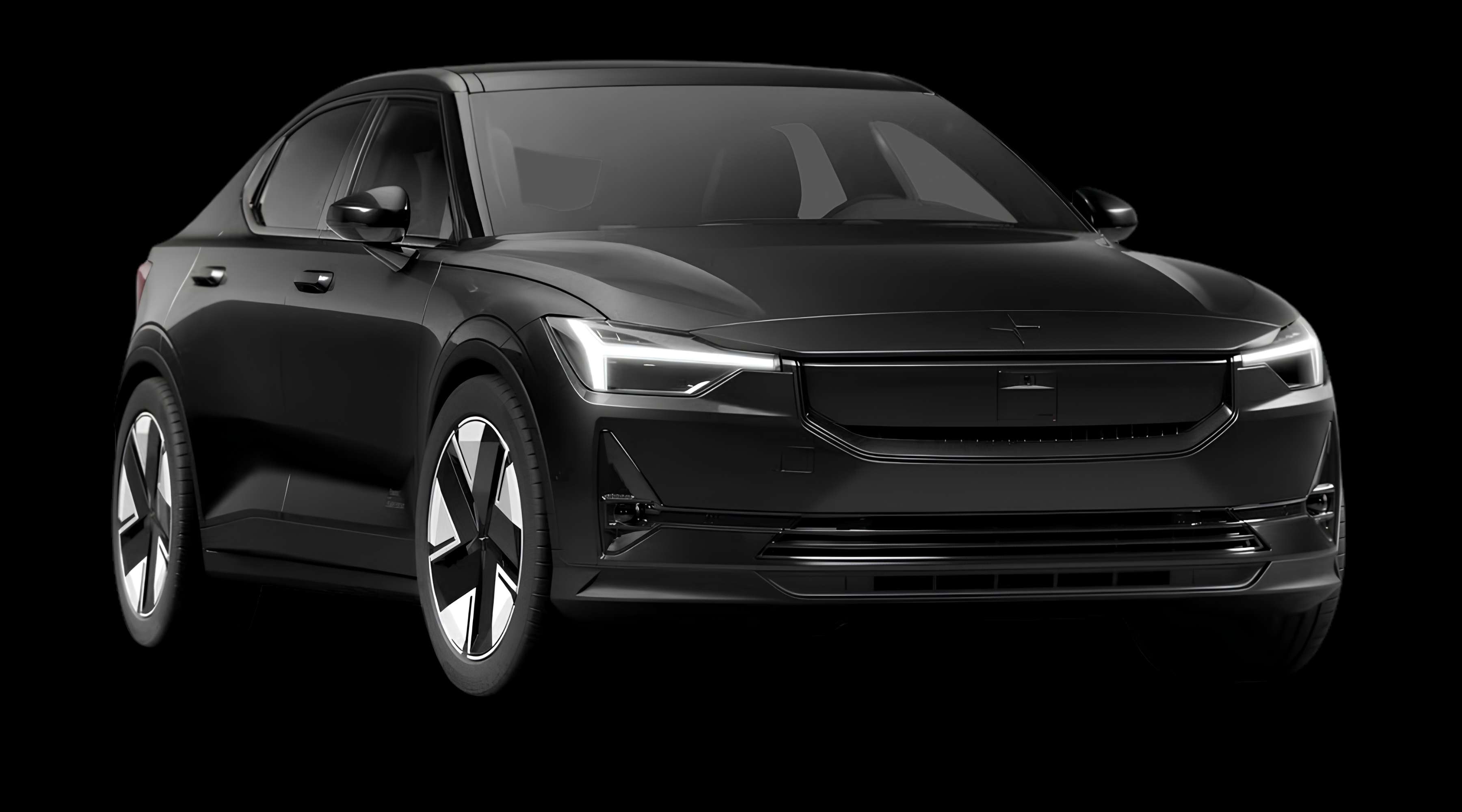Schräge Frontansicht eines Polestar 2, freigestellt