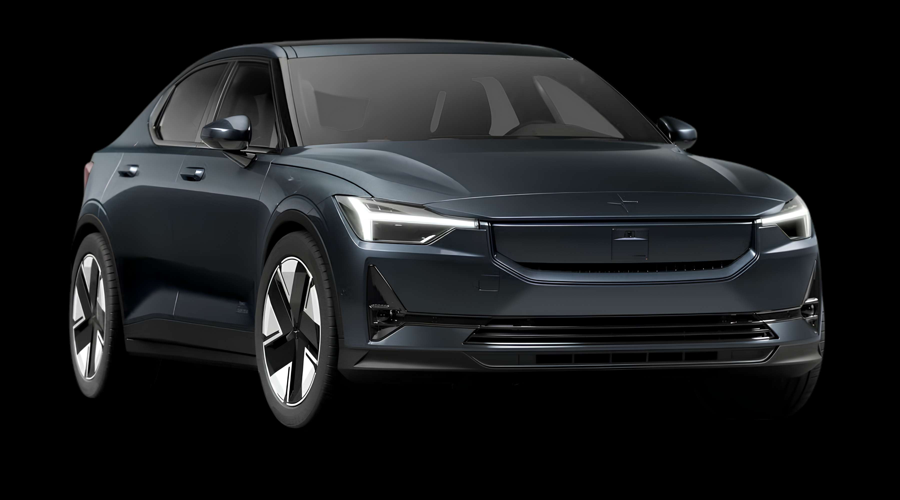 Schräge Frontansicht eines Polestar 2, freigestellt