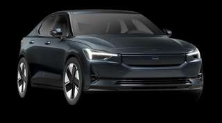 Schräge Frontansicht auf einen Polestar 2 Prime, freigestellt