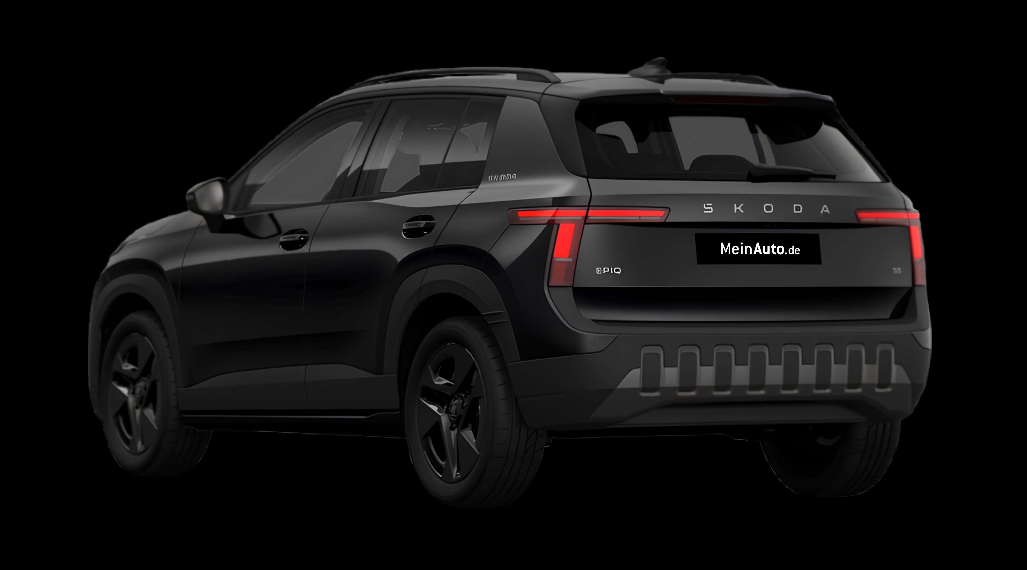 Schräge Heckansicht eines Skoda Epiq, freigestellt